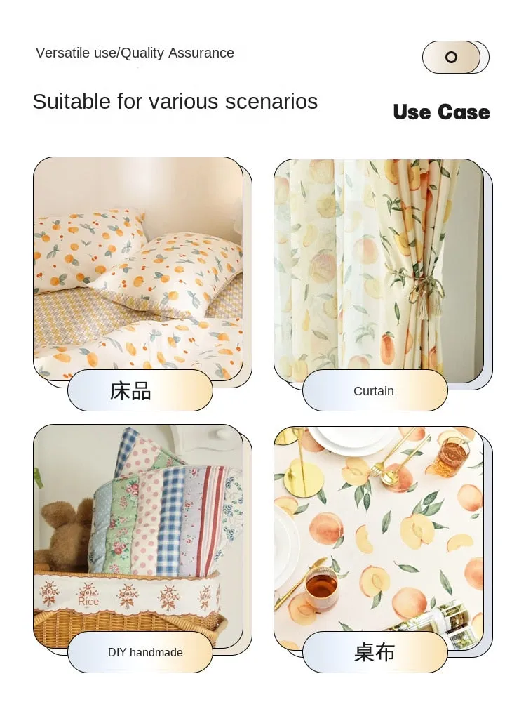 160x50cm Cotton Chino Fruit Pineapple Strawberry Peach Dress Cloth, Bed Sheet Tablecloth Handmade Shell Fabric