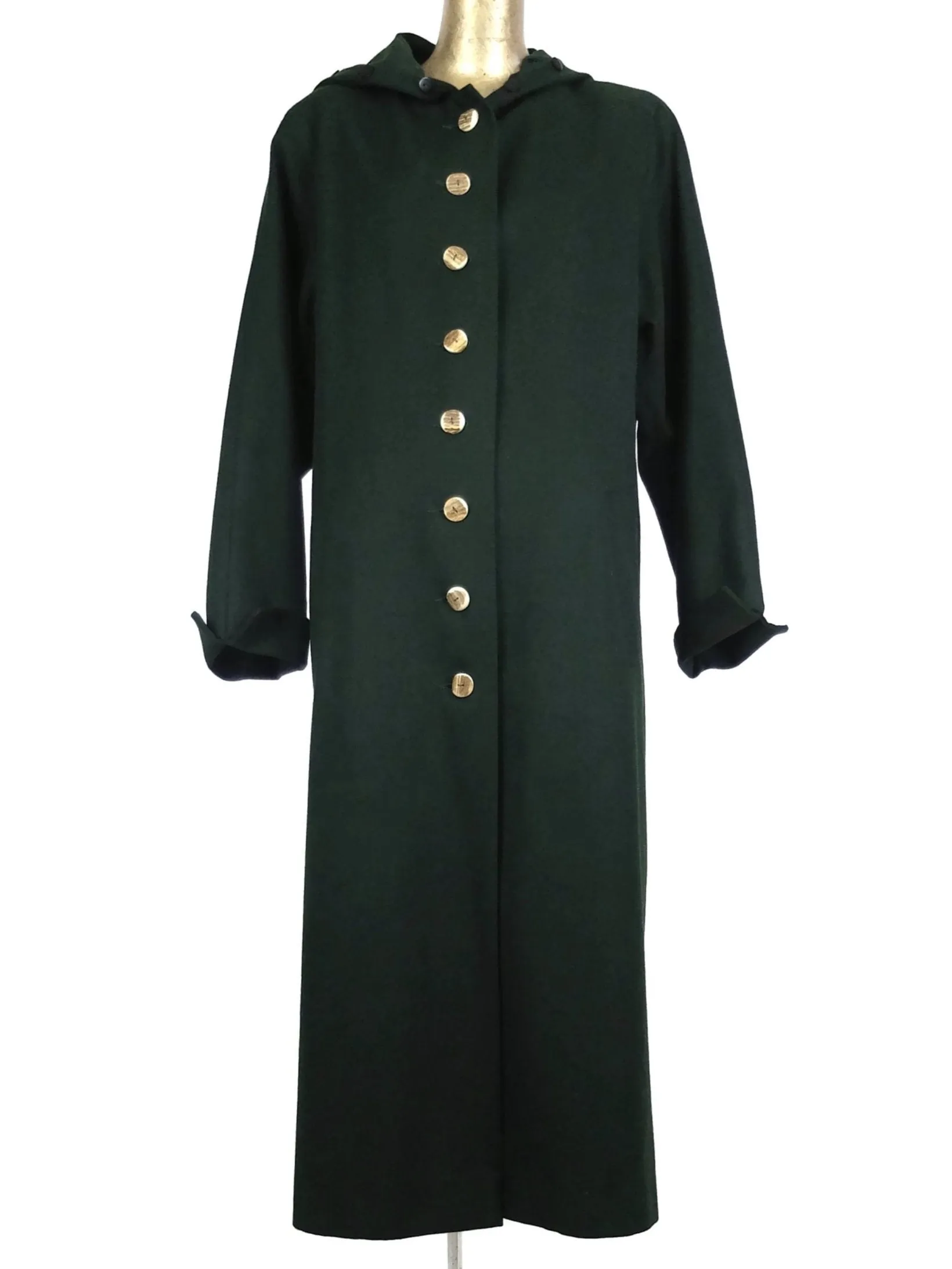 60s Pixie Forest Green German Tracht Traditional Folk Hooded Long Winter Trench Coat