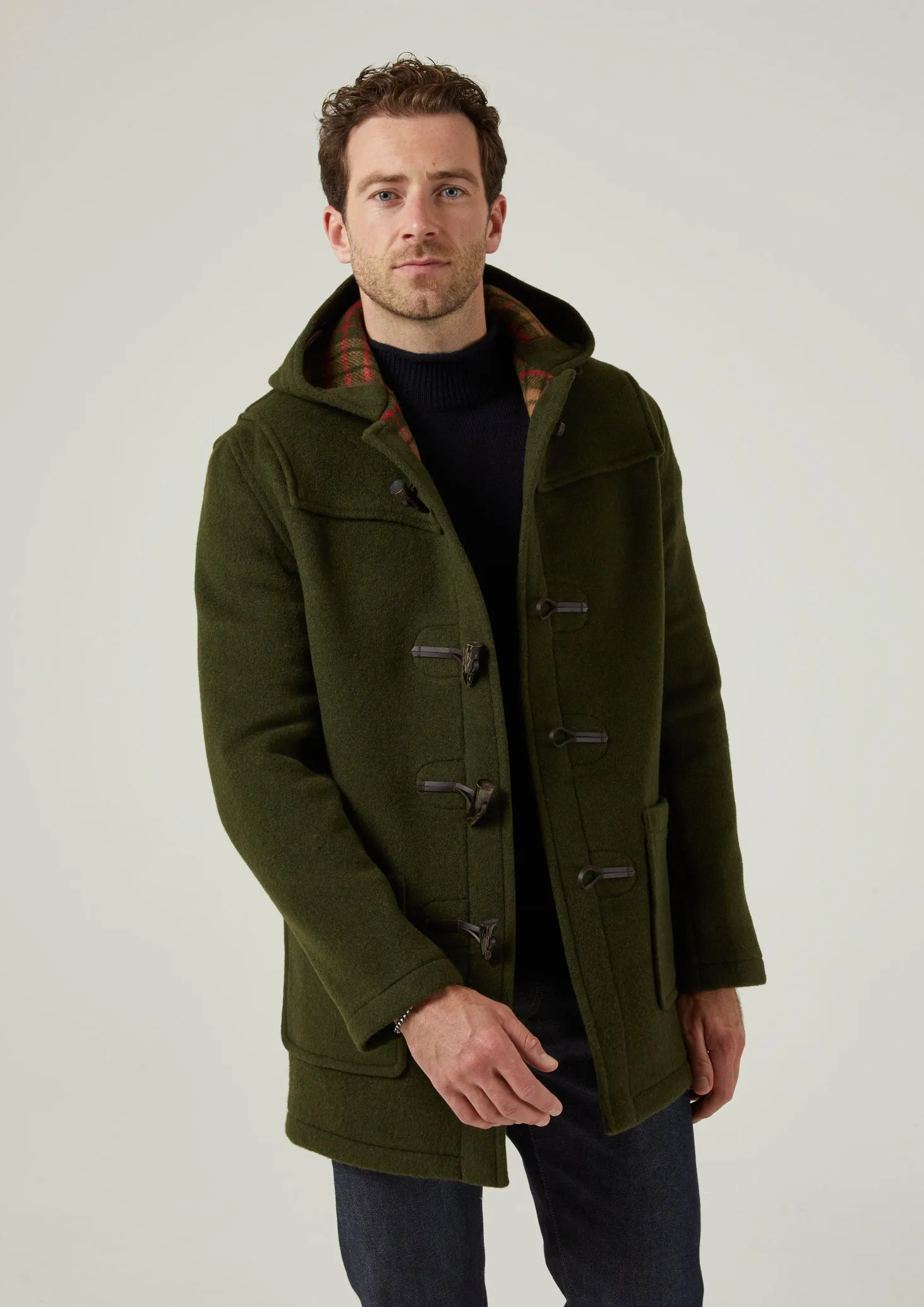 Alcombey Check Back Duffle Coat In Loden