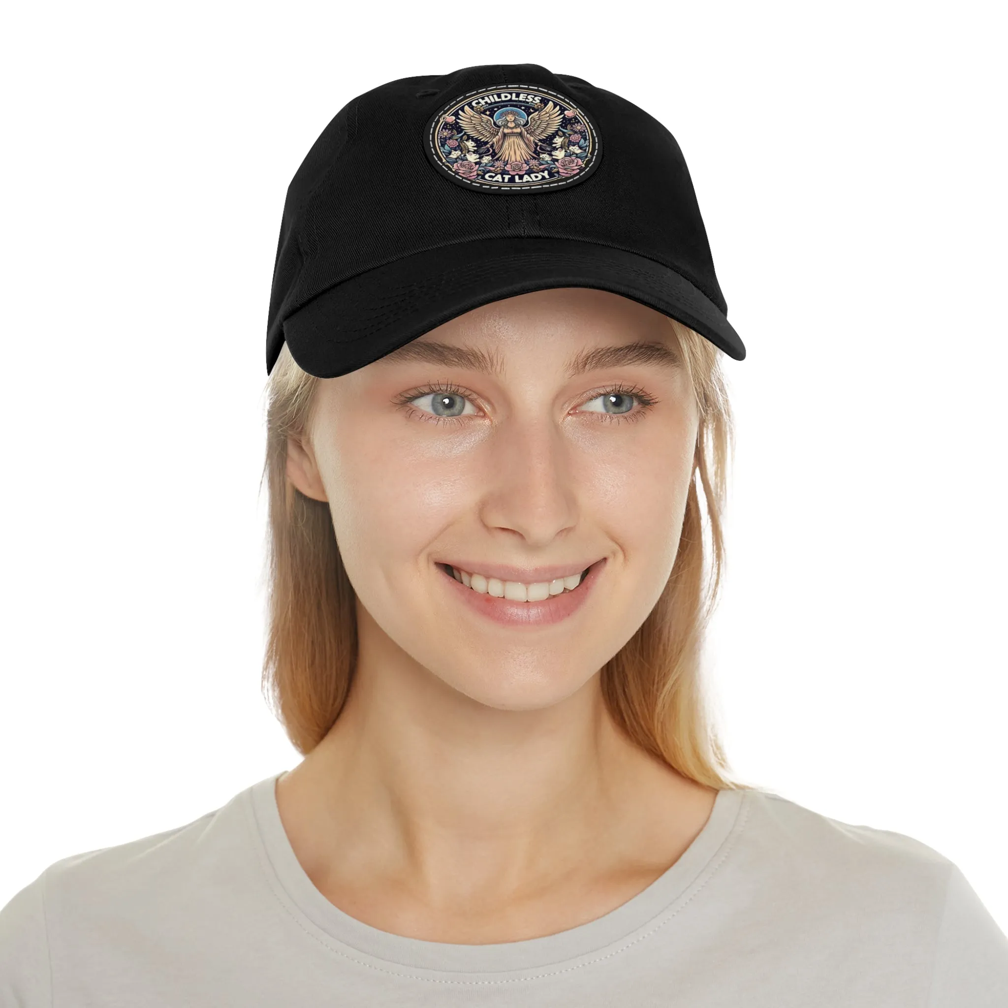 Angel of Childless Cat Ladies - Dad Hat with Leather Patch (Round)