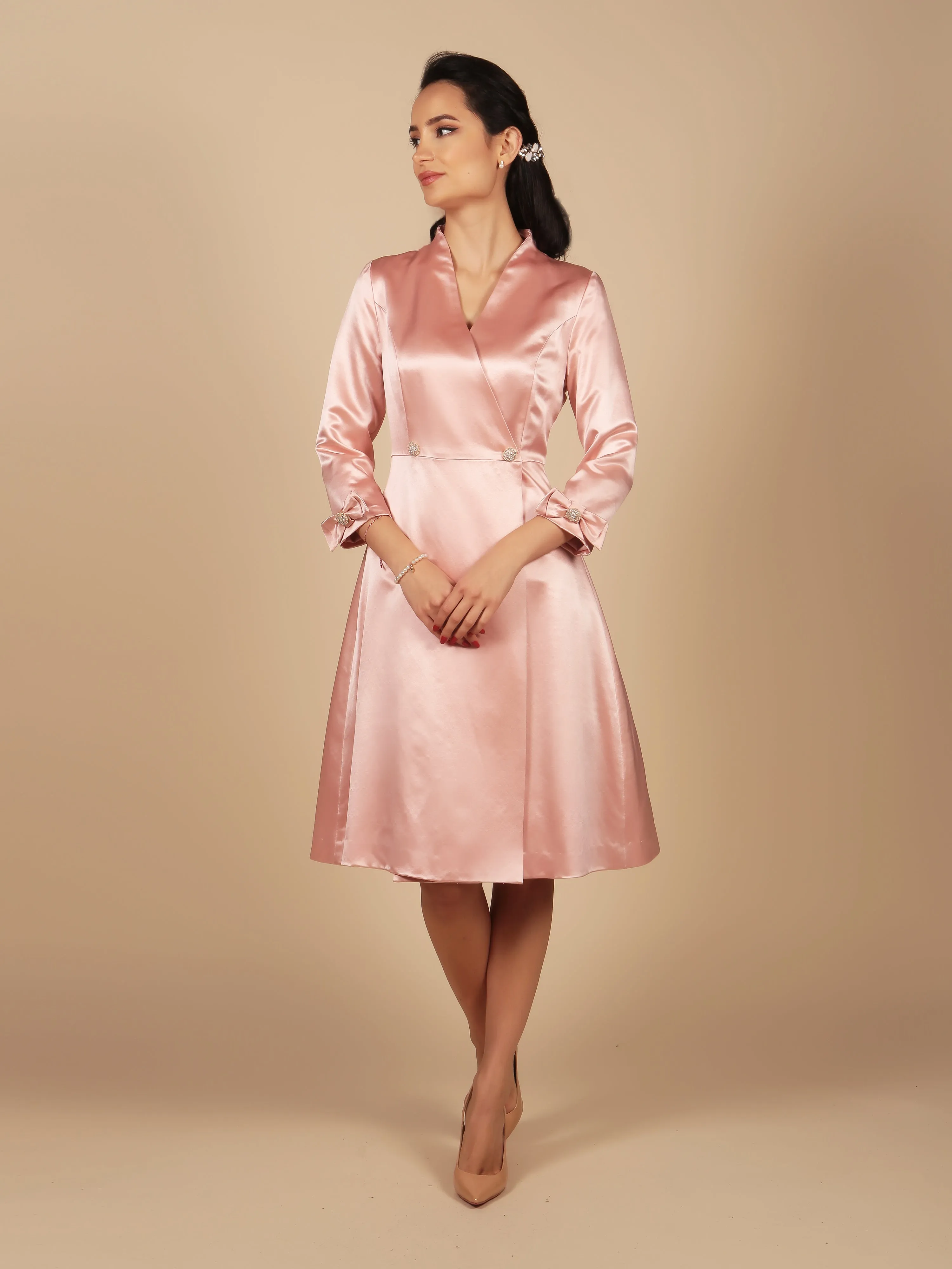 'Astor' Silk and Wool Dress Coat in Rosa