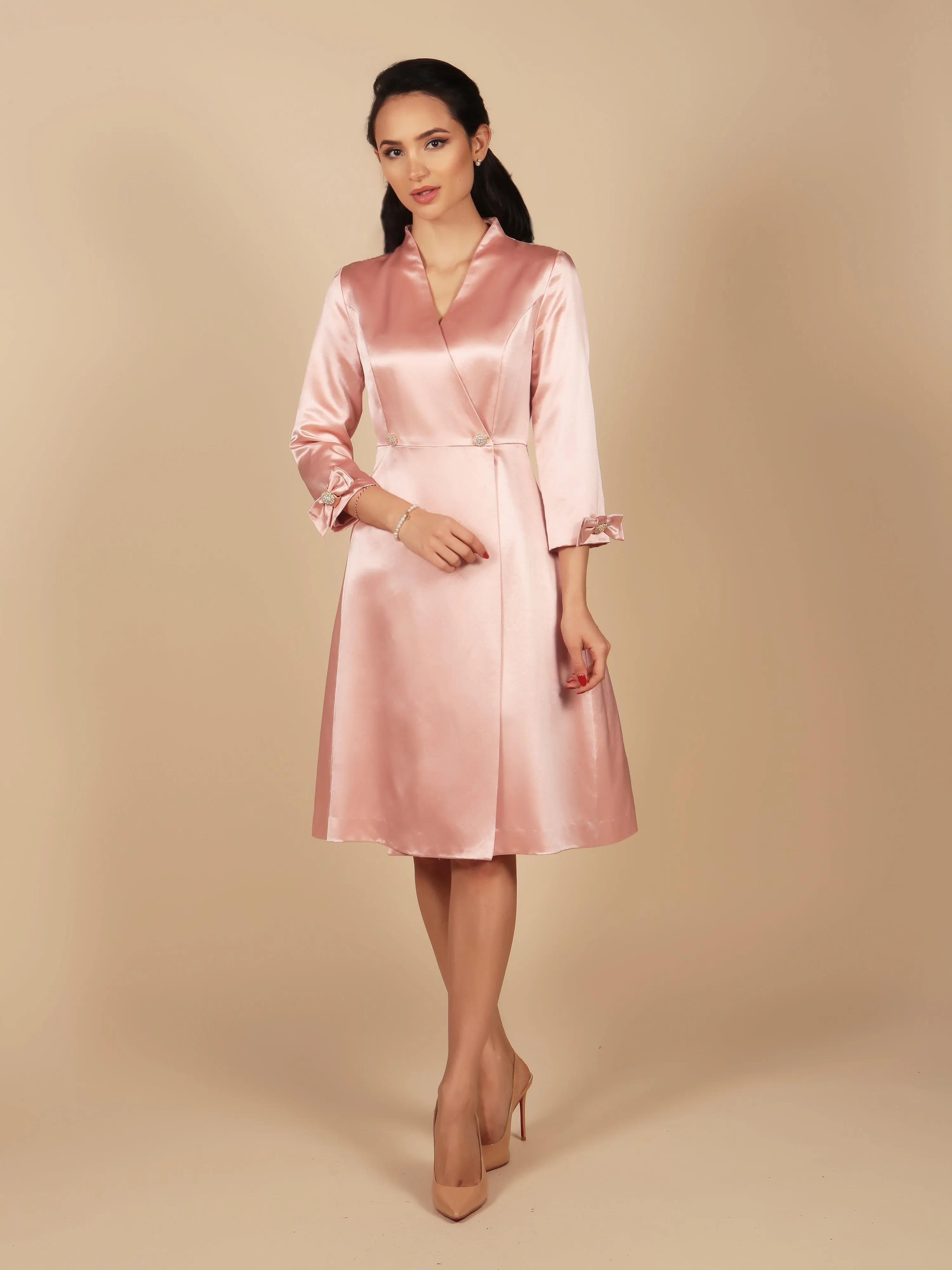 'Astor' Silk and Wool Dress Coat in Rosa