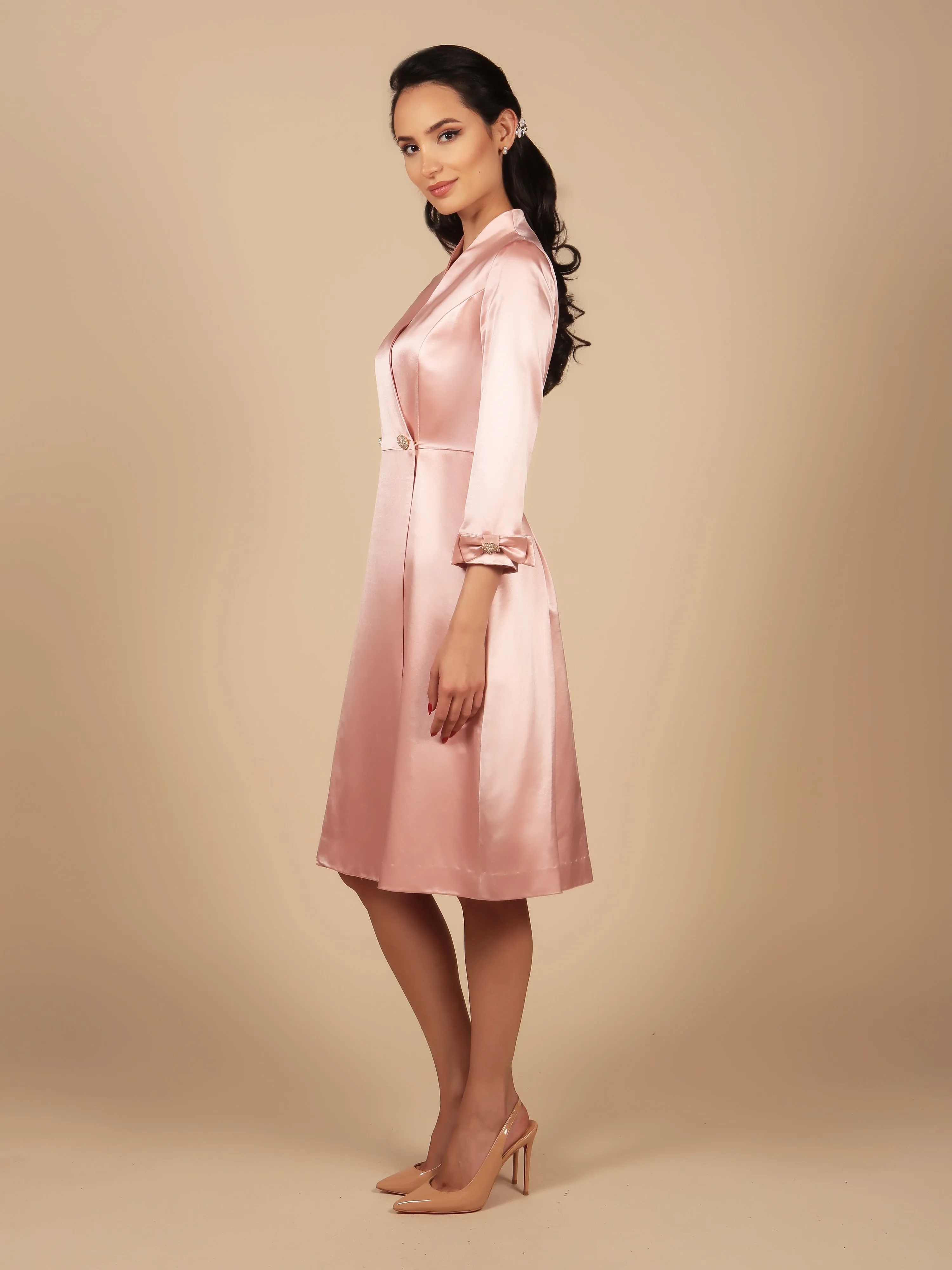 'Astor' Silk and Wool Dress Coat in Rosa