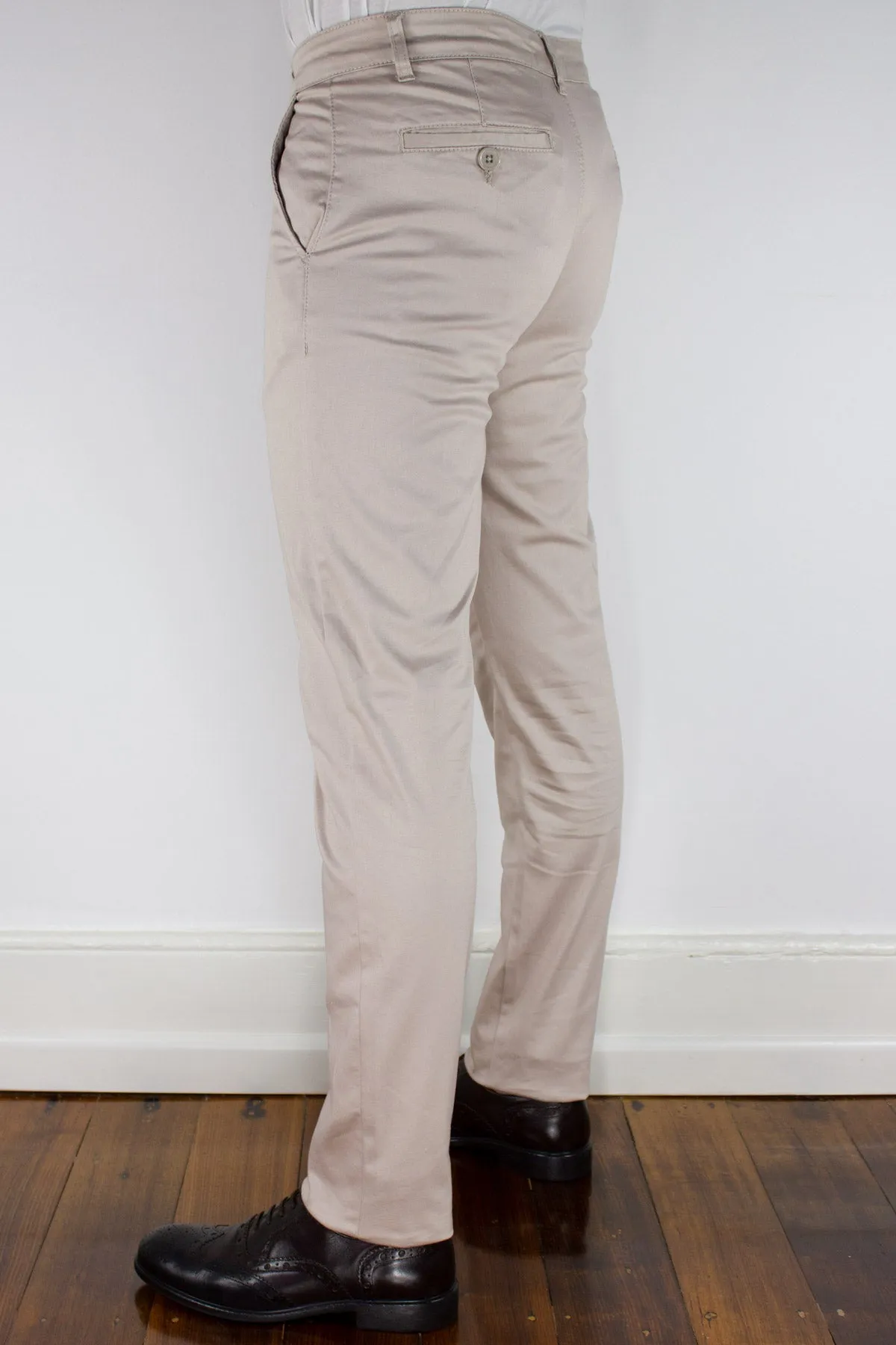 Beige Cotton Stretch Chino