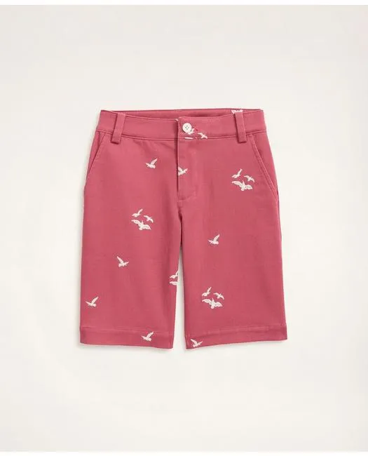 Brooks Brothers Boys Stretch Cotton Seagull Embroidered Chino Shorts Red