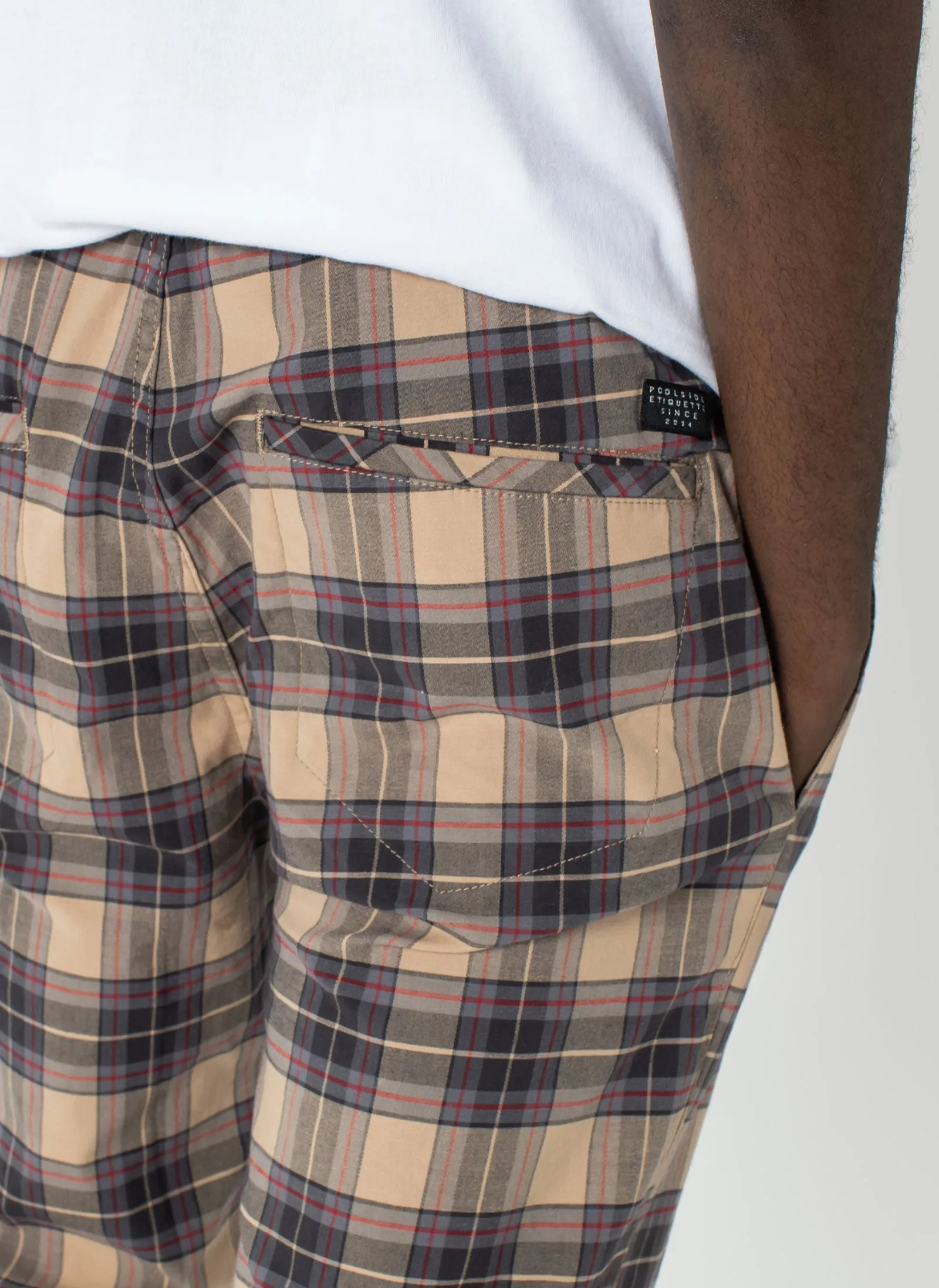 B.Slim Elastic Chino Beige Plaid