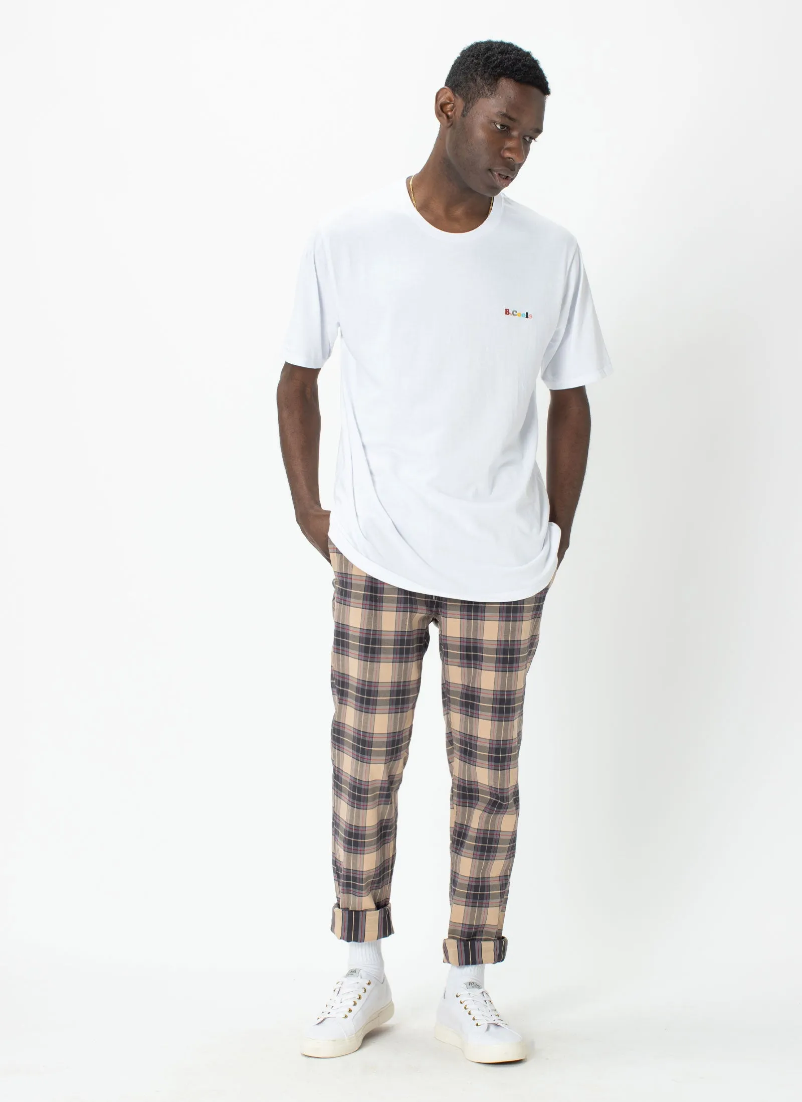 B.Slim Elastic Chino Beige Plaid