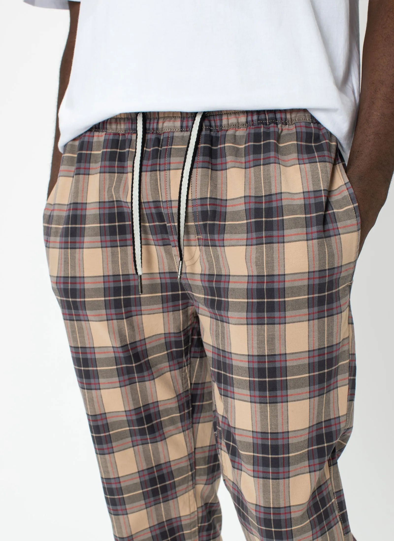 B.Slim Elastic Chino Beige Plaid