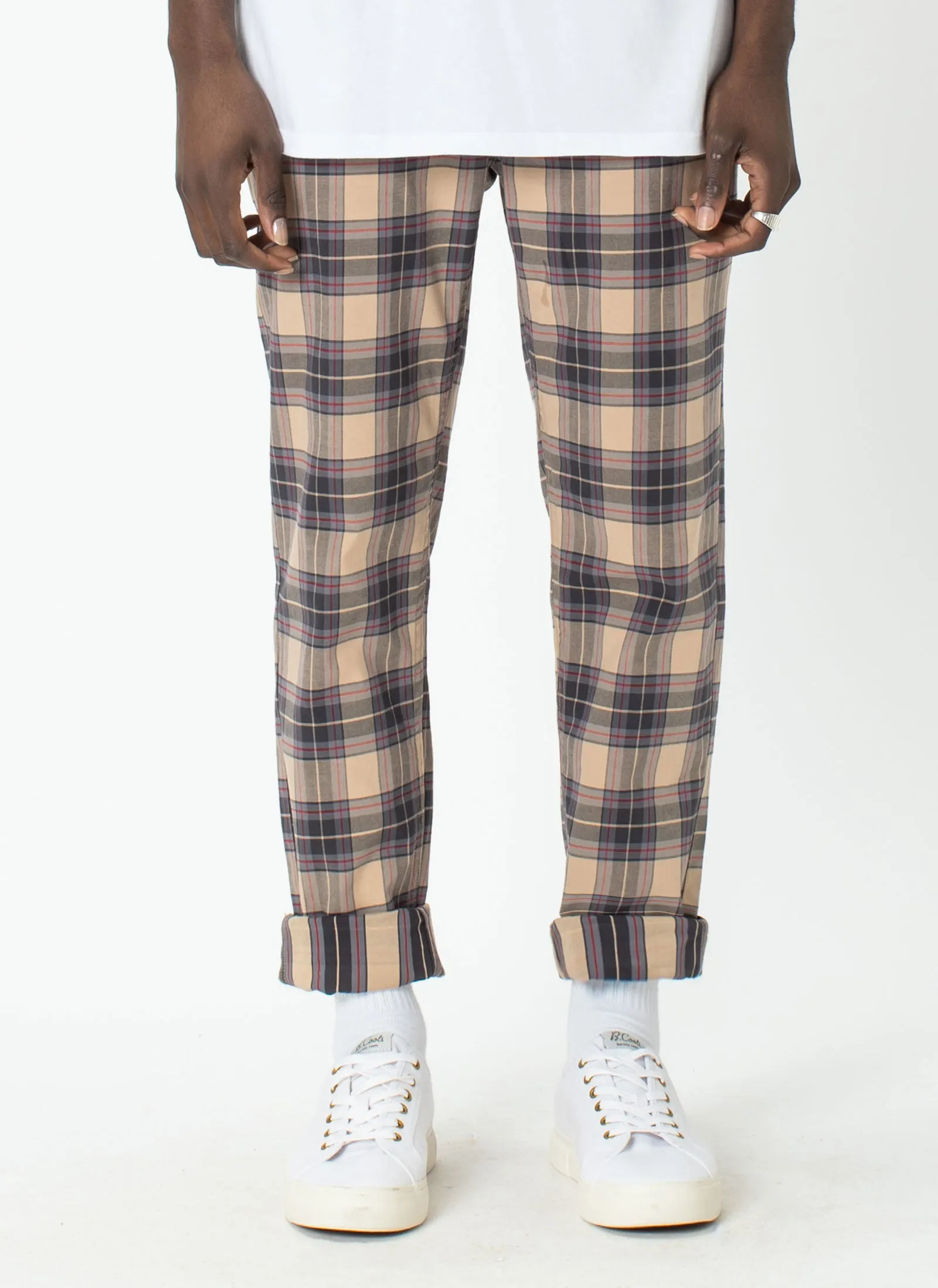 B.Slim Elastic Chino Beige Plaid