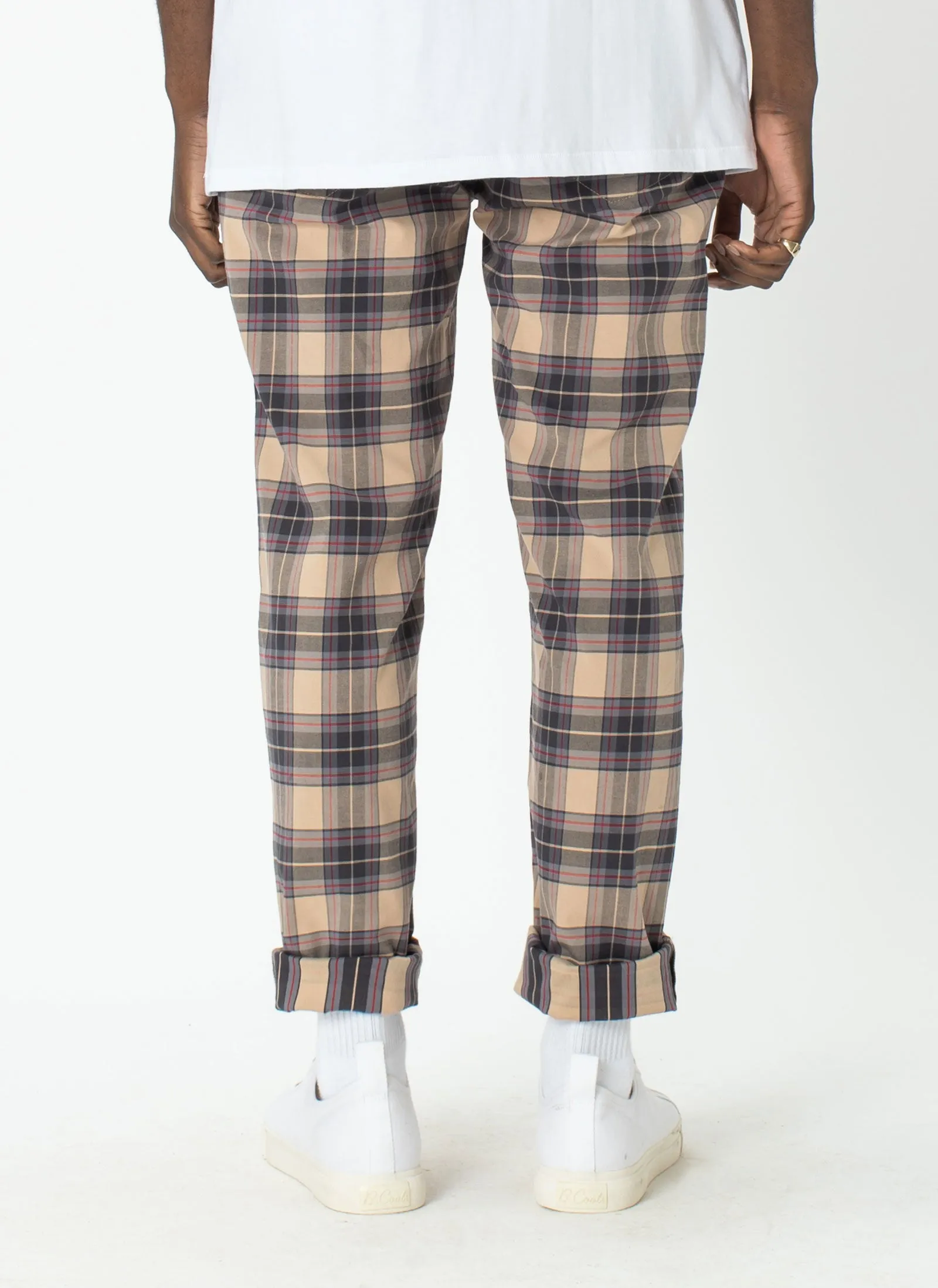 B.Slim Elastic Chino Beige Plaid