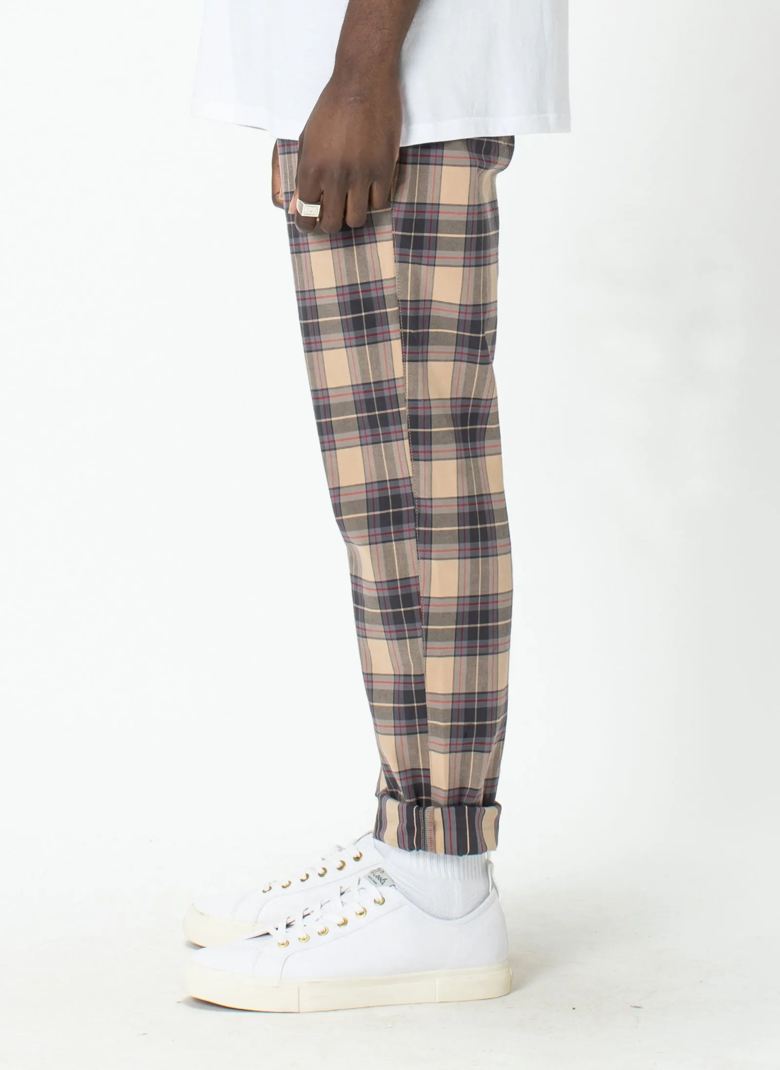 B.Slim Elastic Chino Beige Plaid