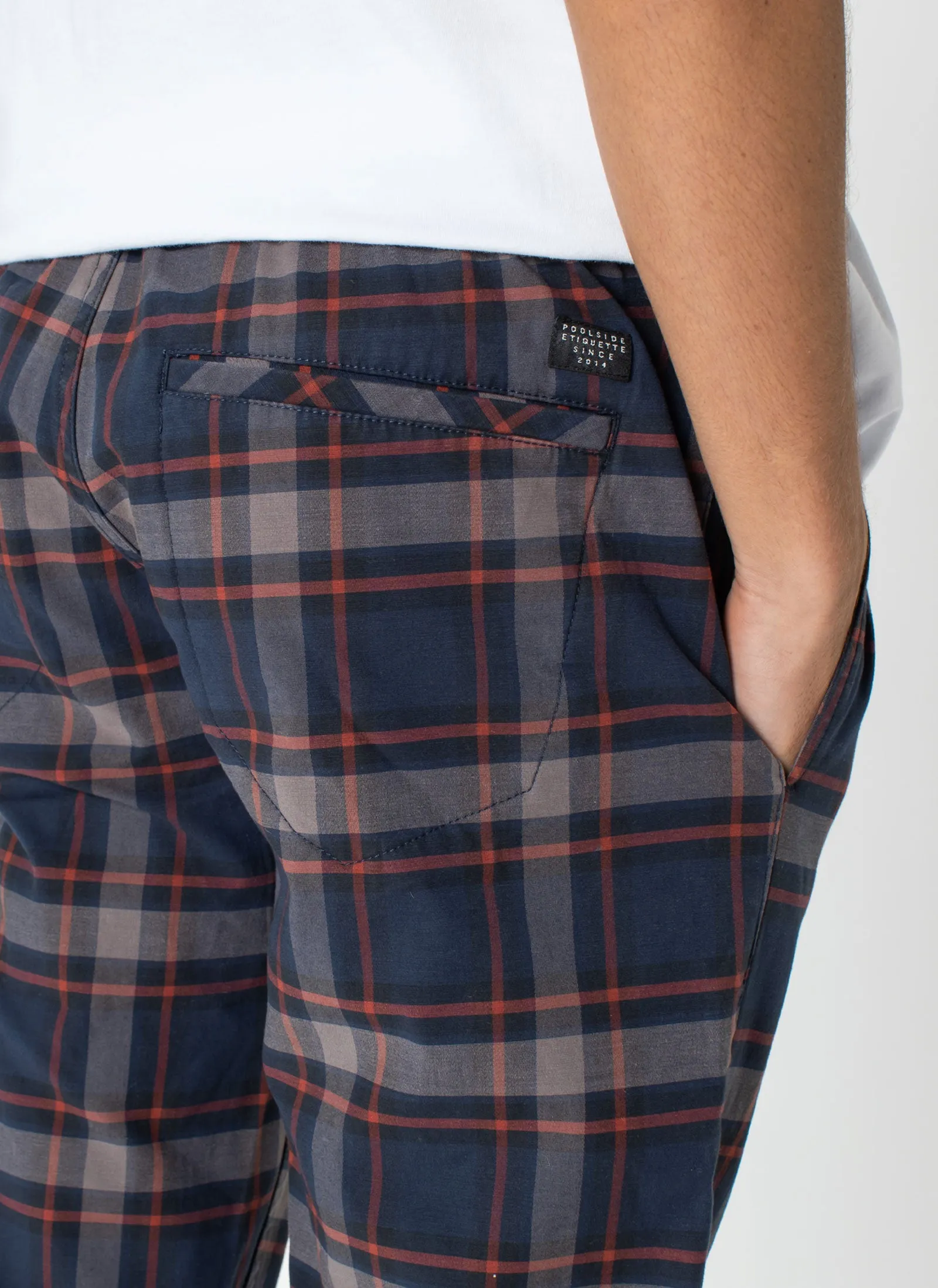 B.Slim Elastic Chino Navy Plaid