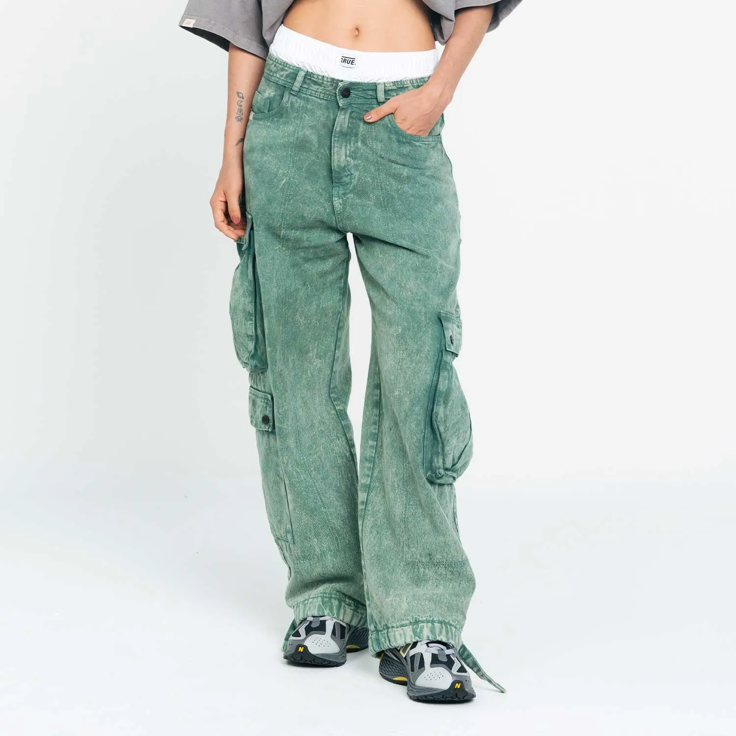 Cargo Multi-Pocket Pants - Washed Green