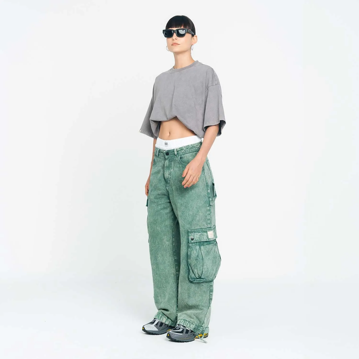 Cargo Multi-Pocket Pants - Washed Green