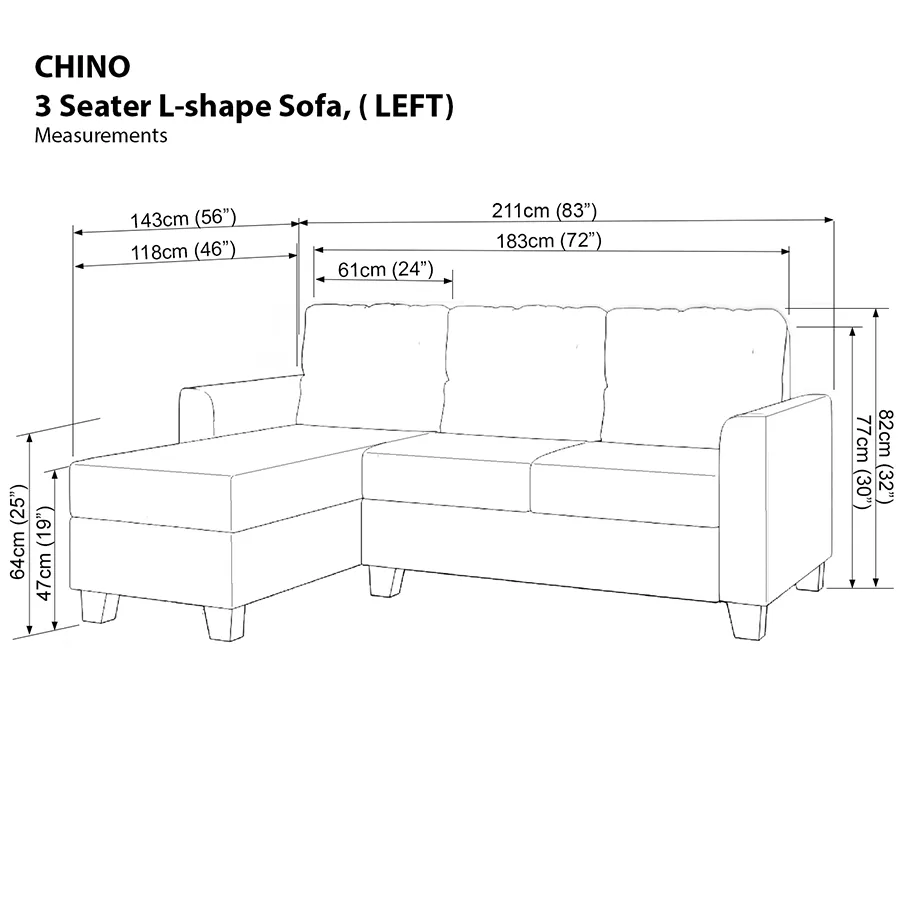 Chino L-shape 3 Seat with Chaise (Left Facing) Sofa