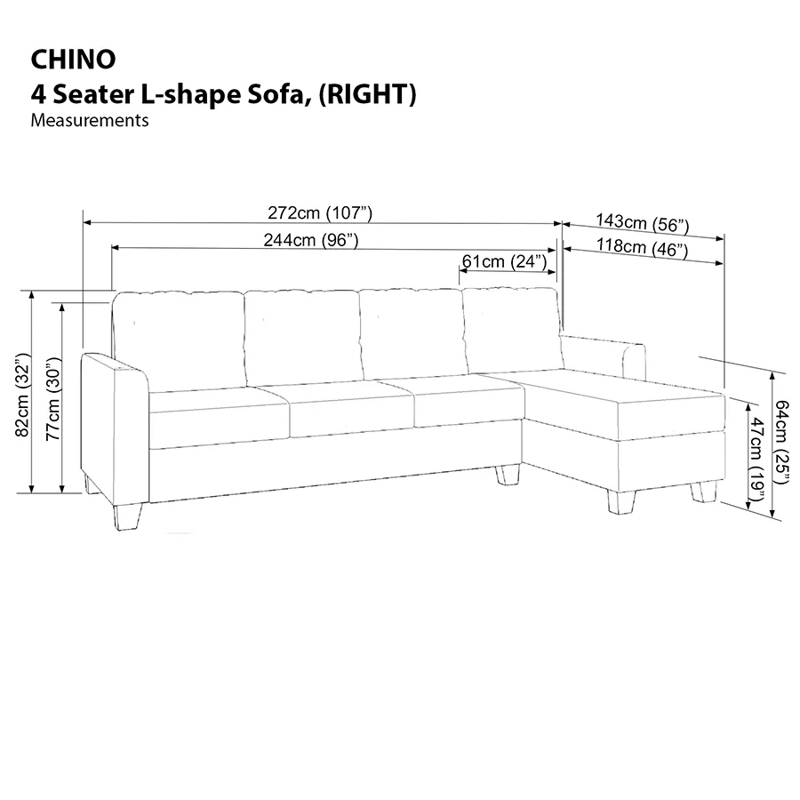 Chino L-shape 4 Seat with Chaise (Right Facing) Sofa