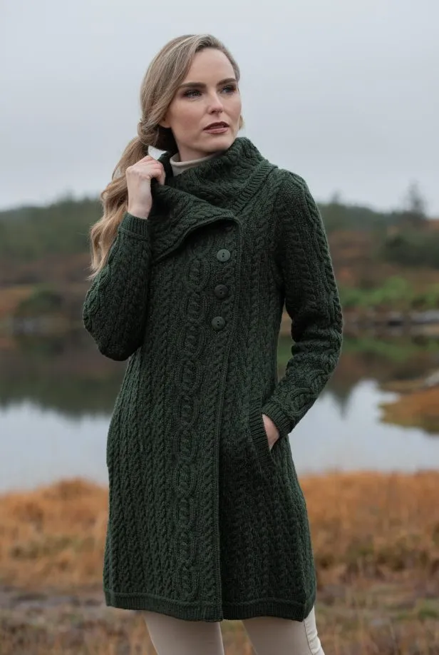 Chunky Collar Coat with Buttons - Army Green