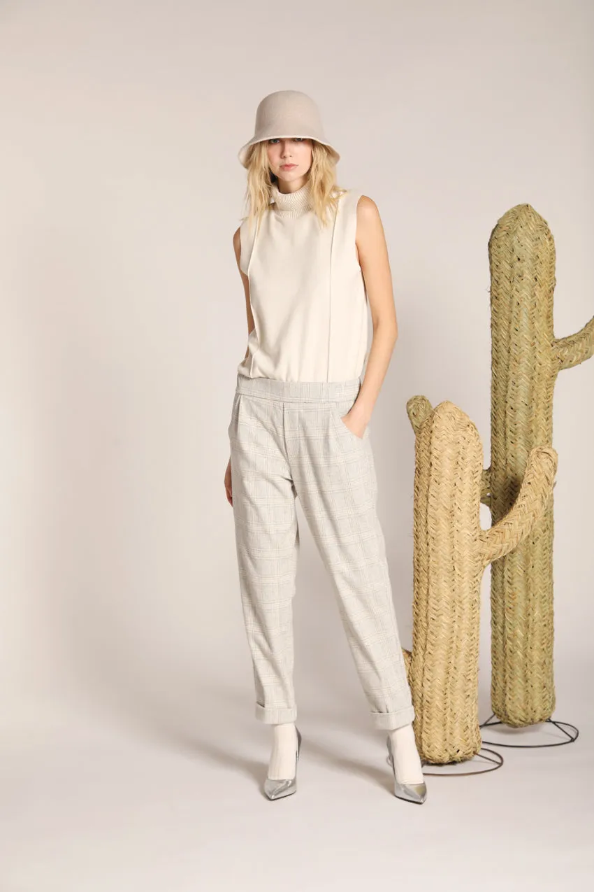 Easy Jogger pantalone chino donna in jersey con fantasia galles relaxed fit