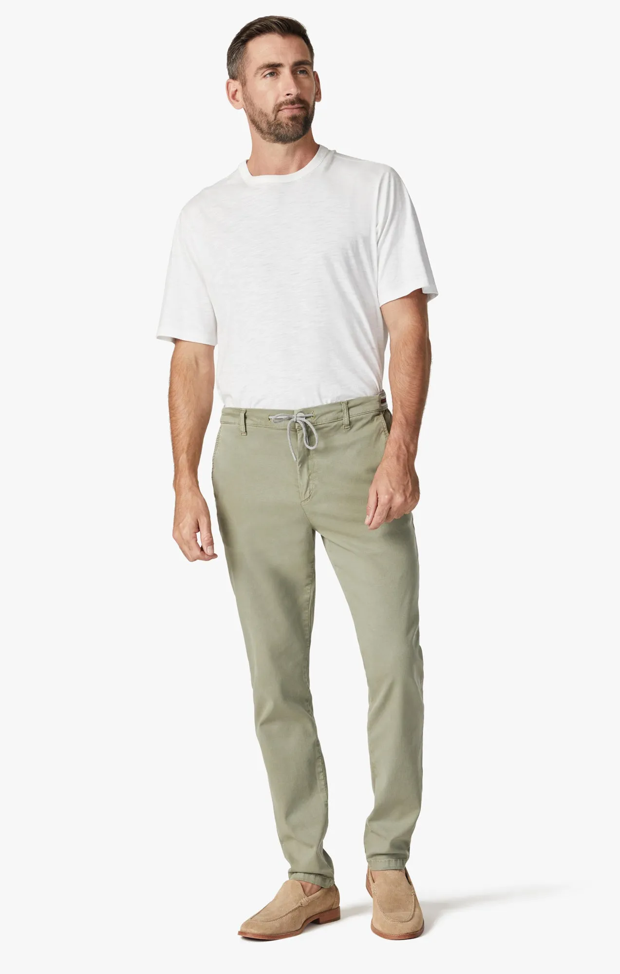 Formia Drawstring Chino Pants In Moss Green Soft Touch