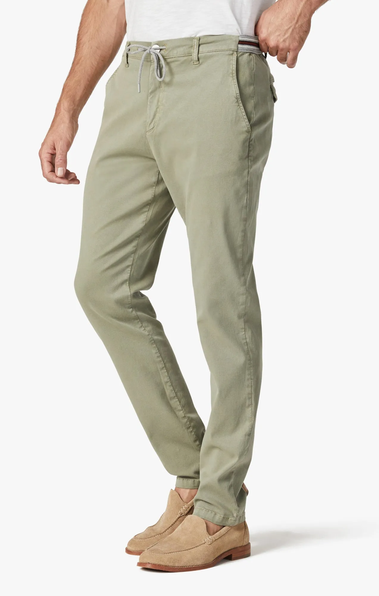 Formia Drawstring Chino Pants In Moss Green Soft Touch