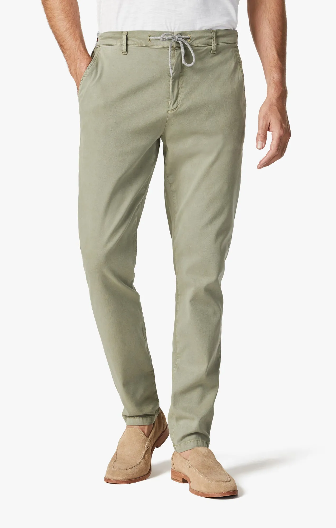 Formia Drawstring Chino Pants In Moss Green Soft Touch