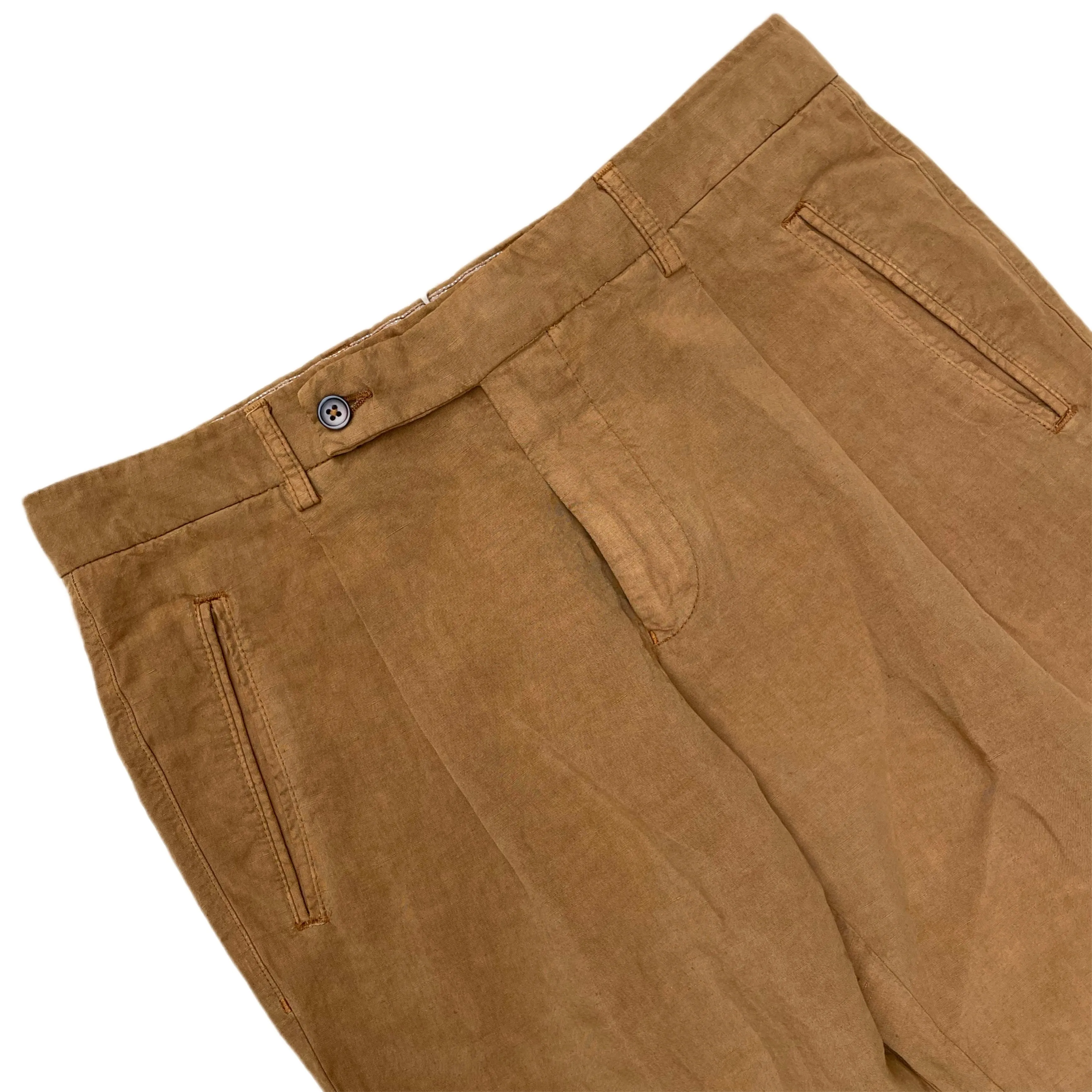 FRESH Lyocell Linen One-Pleat Chino Pants In Cumin