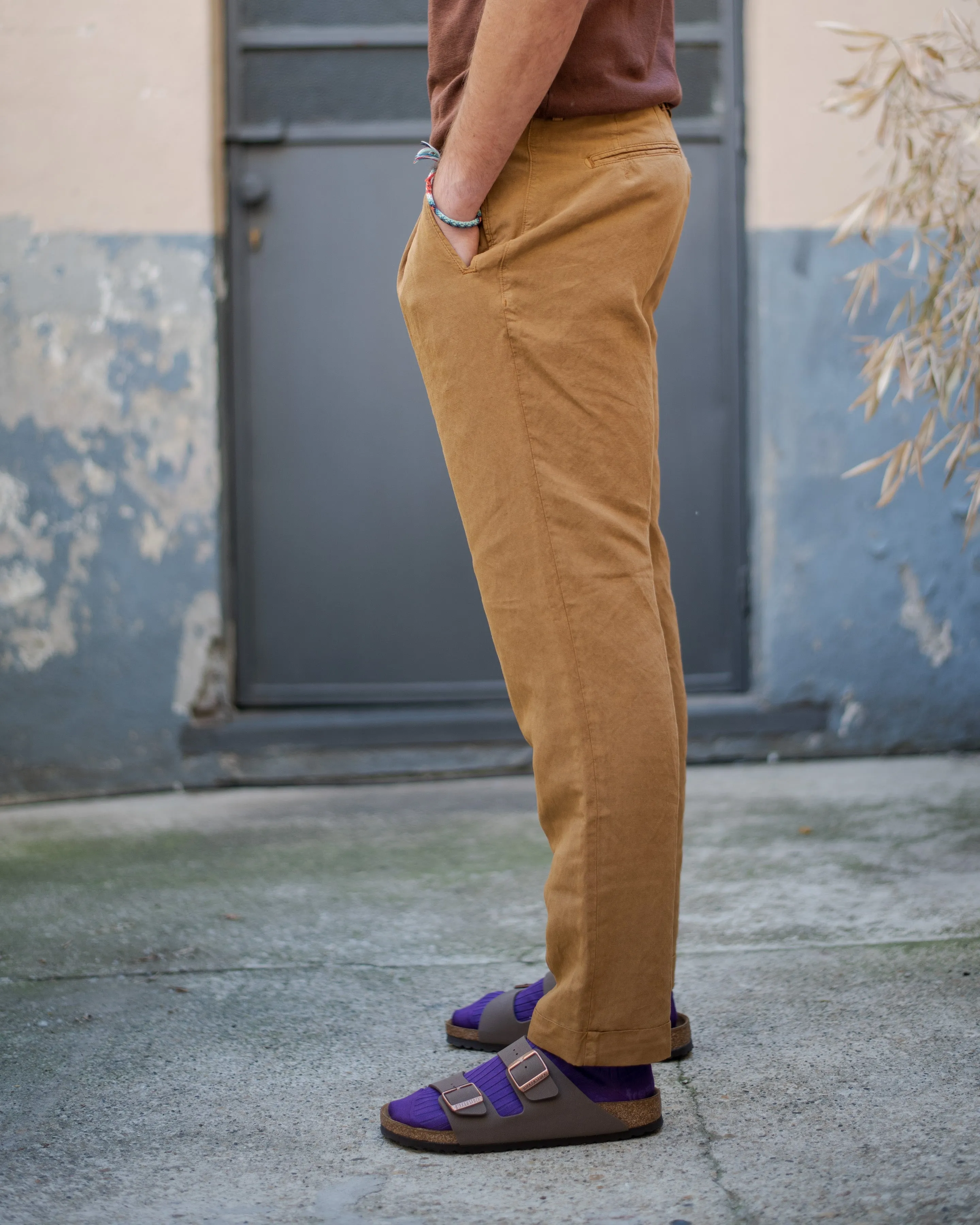 FRESH Lyocell Linen One-Pleat Chino Pants In Cumin