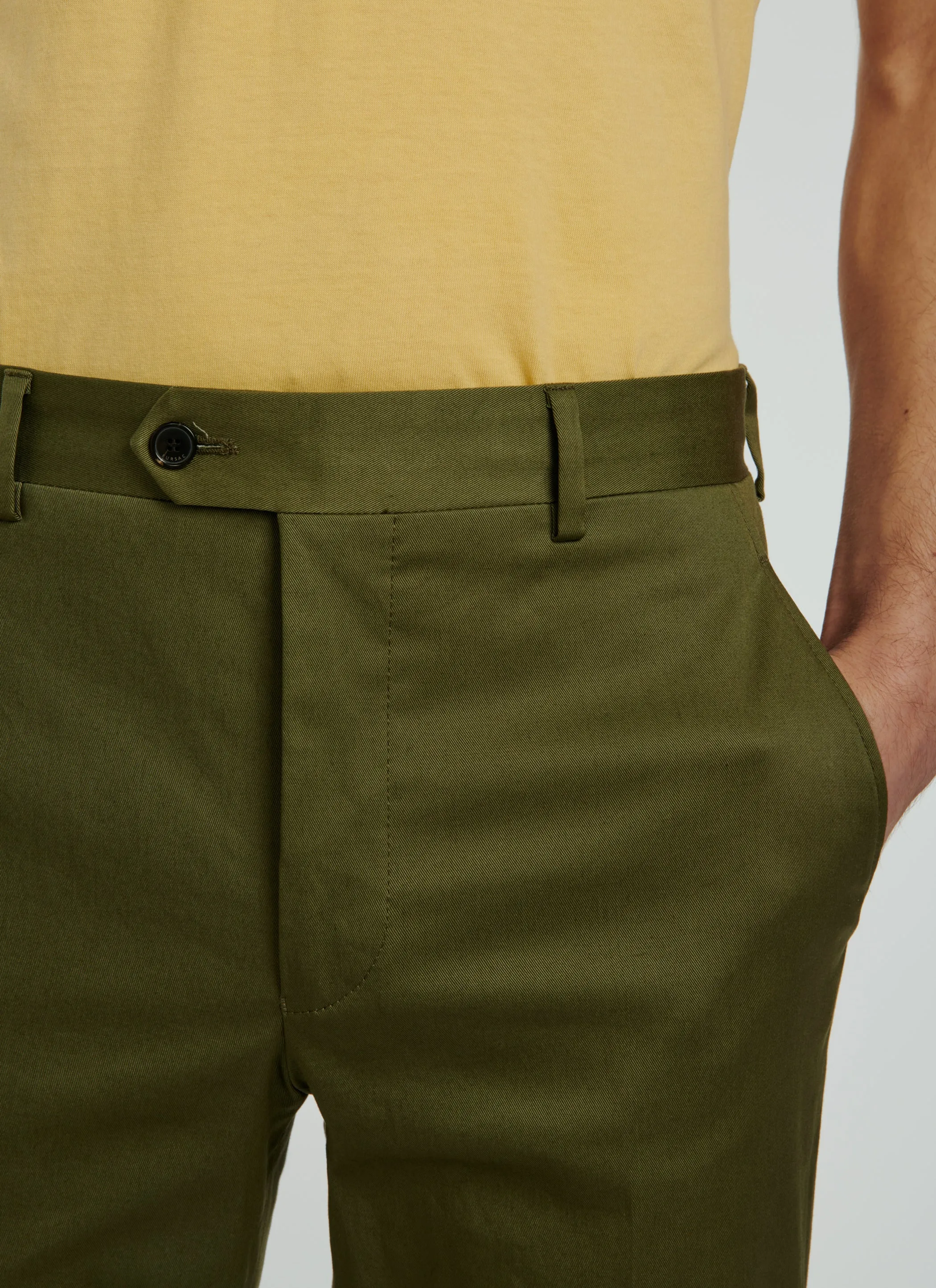 Fursac - Pantalon Chino En Gabardine De Coton Vert Olive