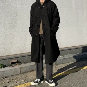 [Korean Style] Black / Brown Hooded Duffle Coat