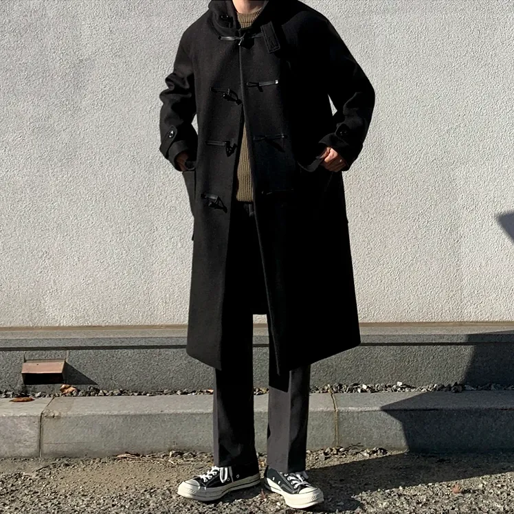 [Korean Style] Black / Brown Hooded Duffle Coat