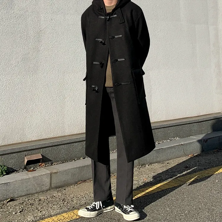 [Korean Style] Black / Brown Hooded Duffle Coat