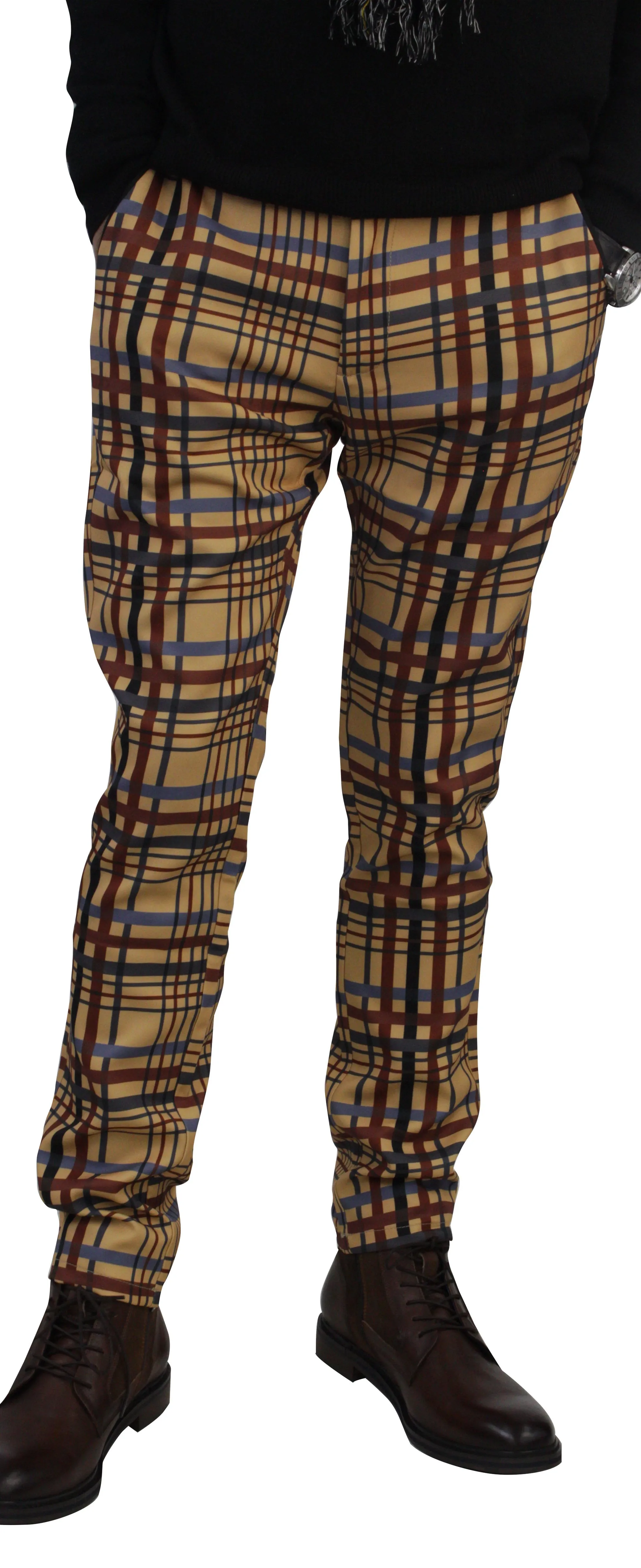 LANZINO,PLAID-CHINO-PANTS-CPS-126-TAN