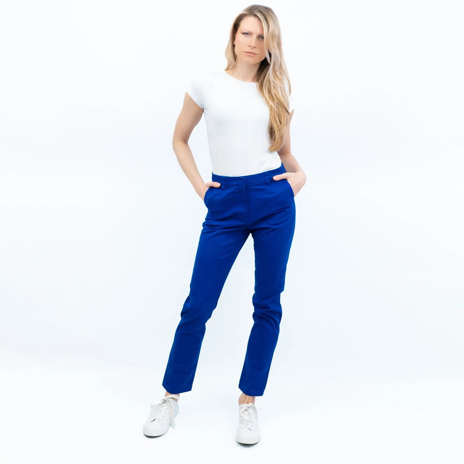 M&S Blue Stretch Cotton Chino Trousers with 4 Pockets