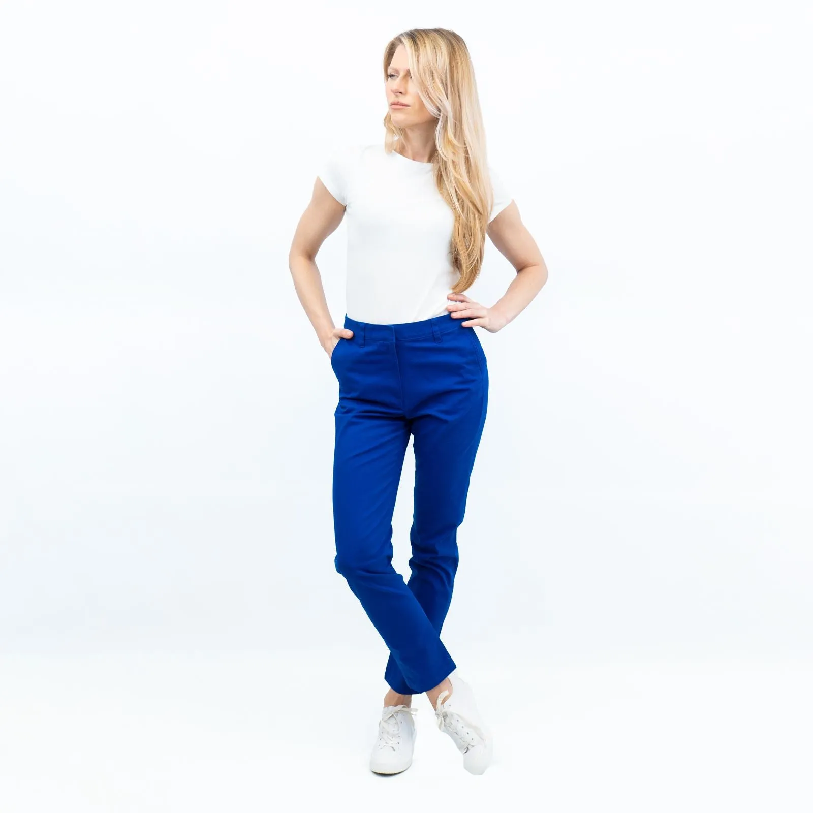 M&S Blue Stretch Cotton Chino Trousers with 4 Pockets