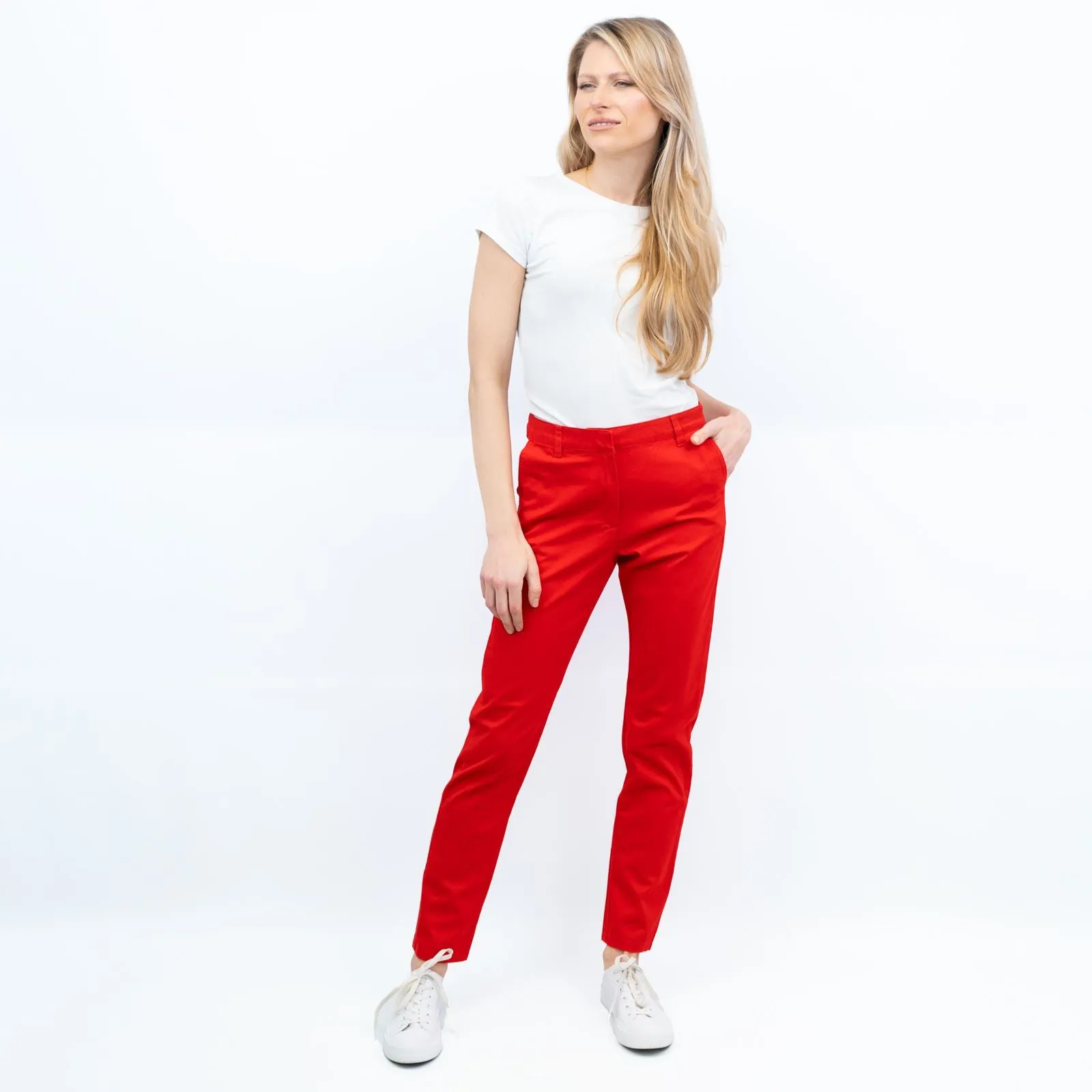 M&S Red Stretch Cotton Chino Trousers with 4 Pockets