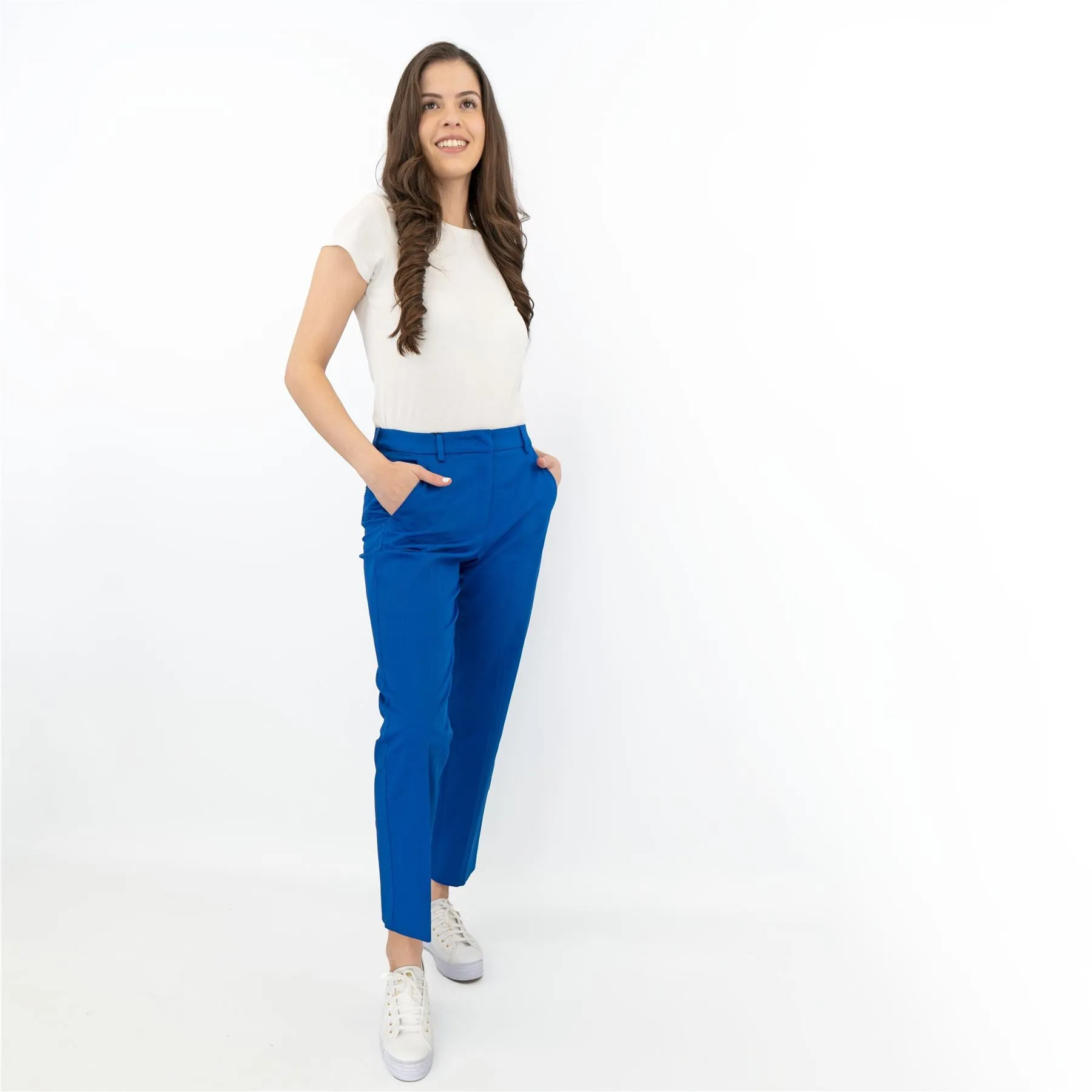 Max Mara Weekend Novak Blue Cotton Cigarette Slim Leg Trousers