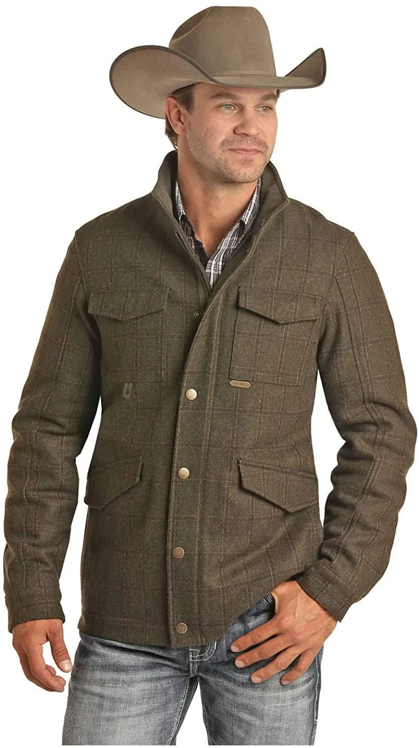 Men's Olive Plaid Wool Coat