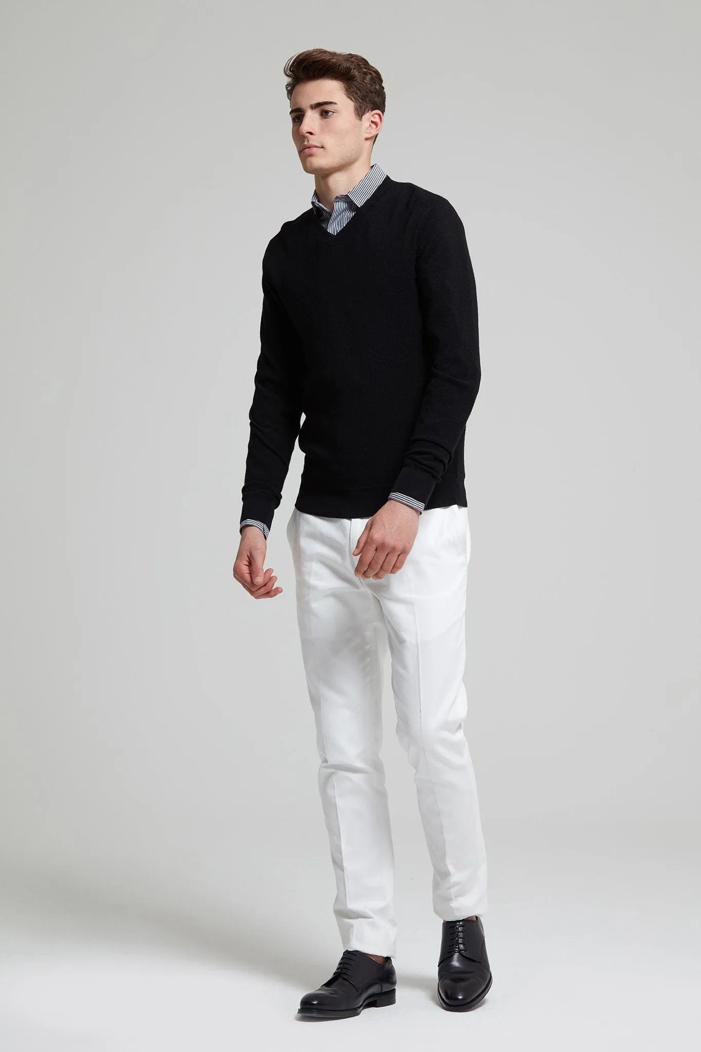 Merino Wool Moss Stitch V-Neck Sweater