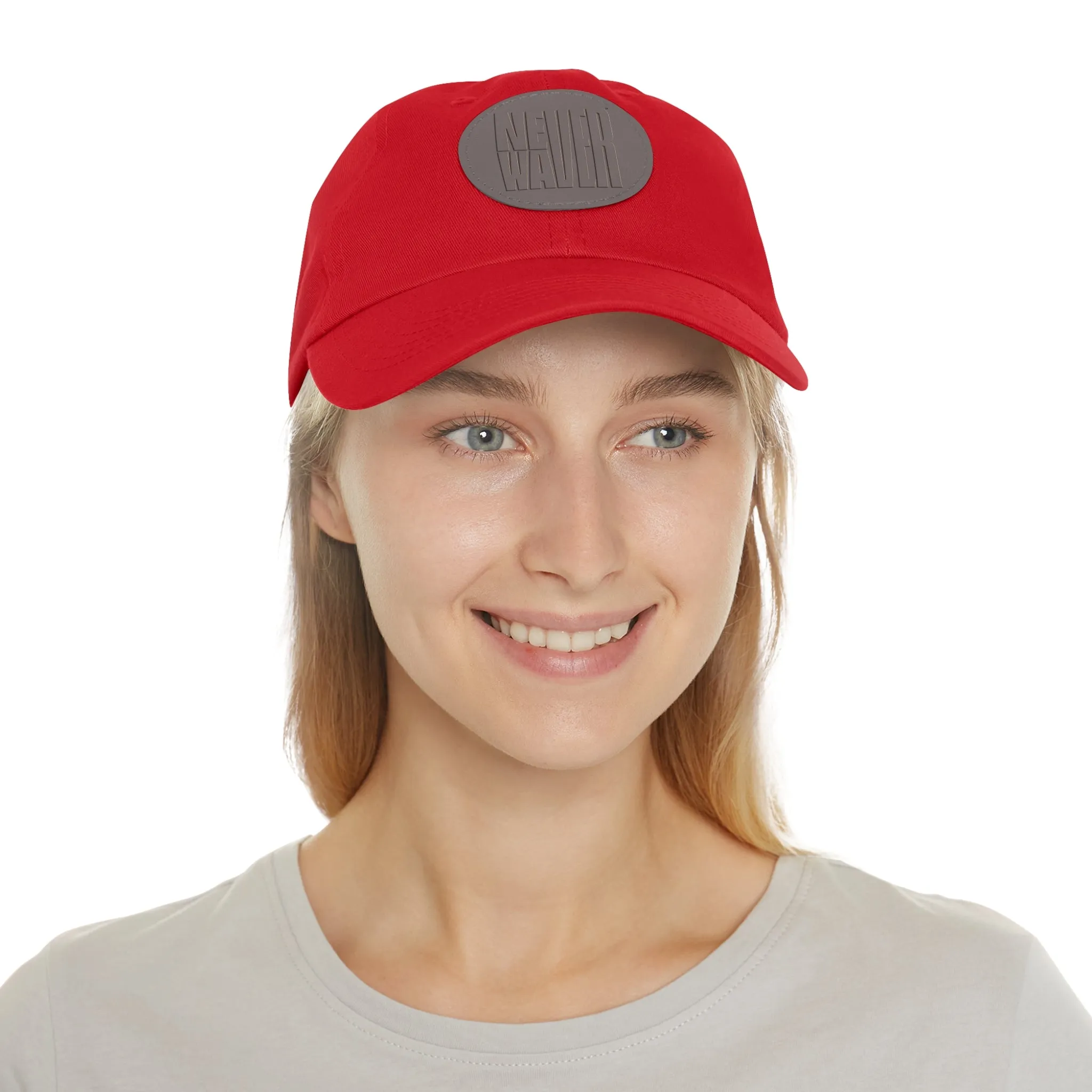 Never Waver Dad Hat with Leather Patch (Round)