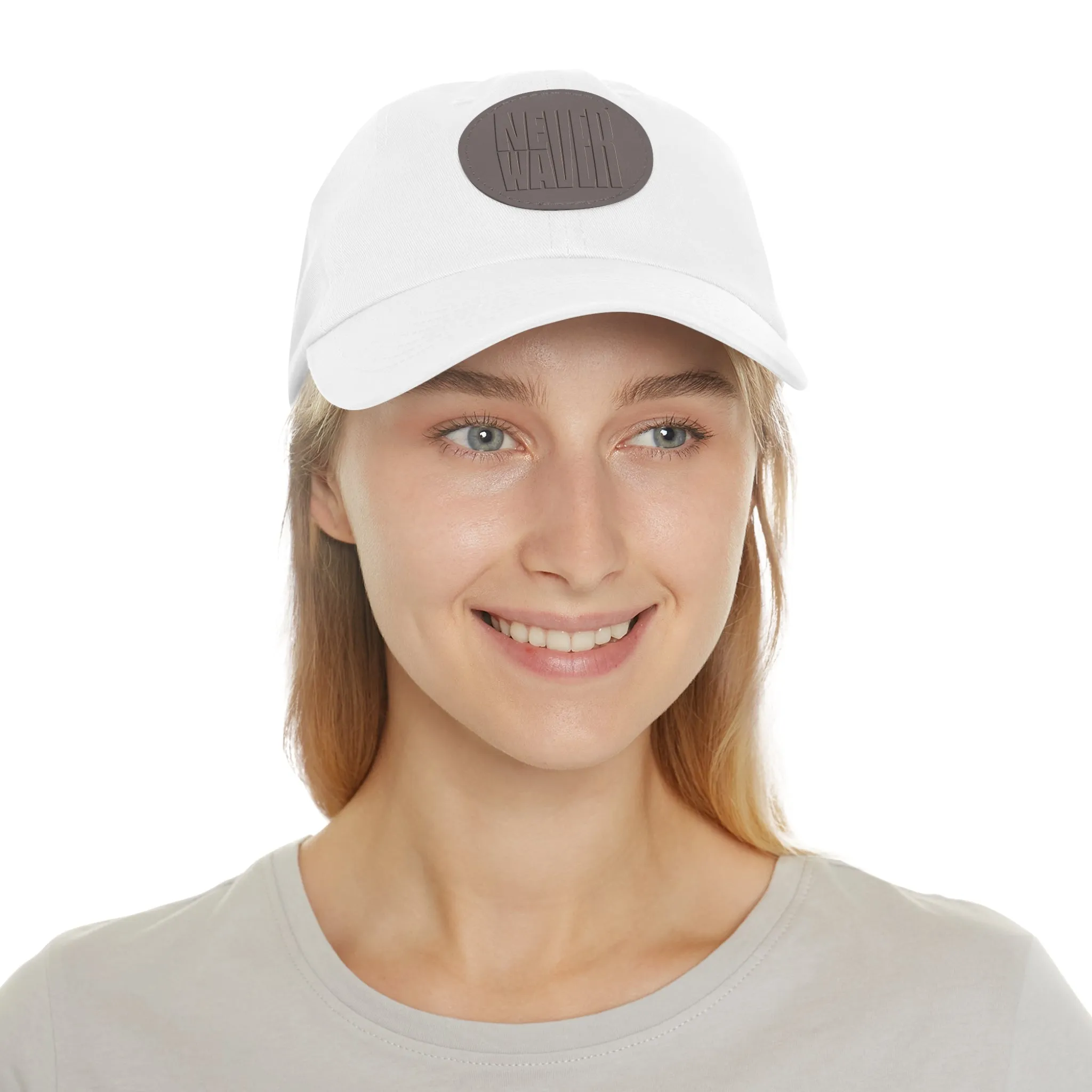 Never Waver Dad Hat with Leather Patch (Round)