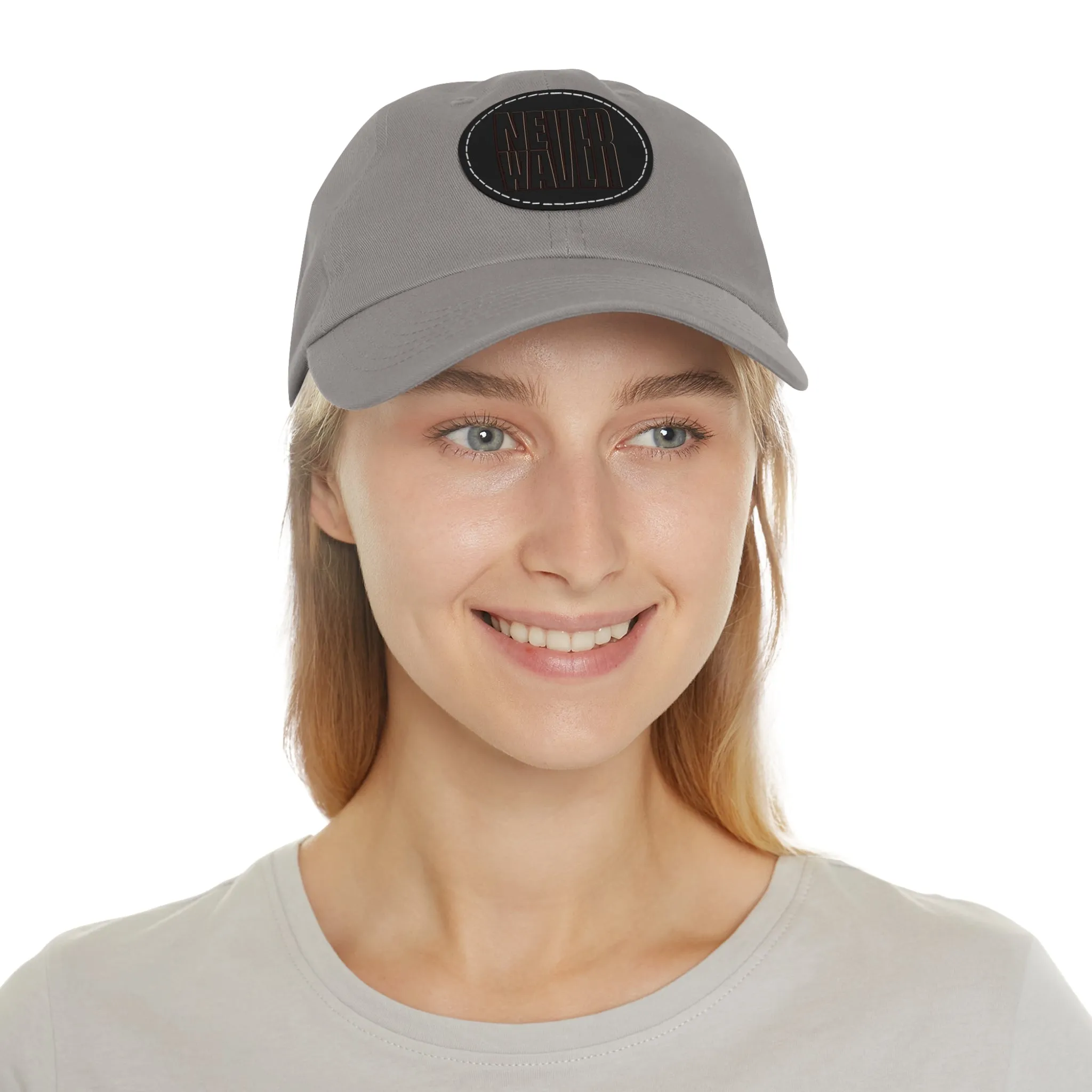 Never Waver Dad Hat with Leather Patch (Round)