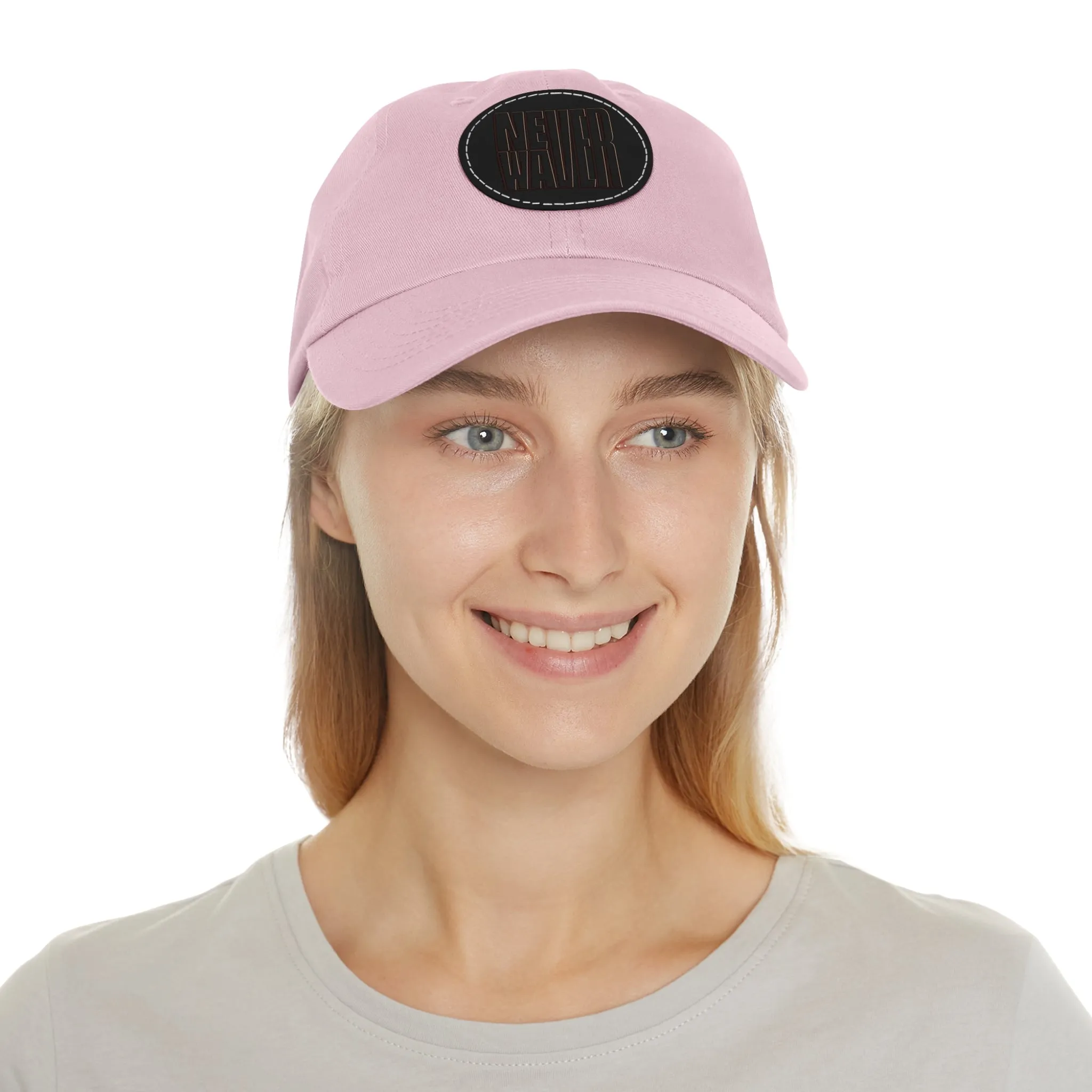 Never Waver Dad Hat with Leather Patch (Round)