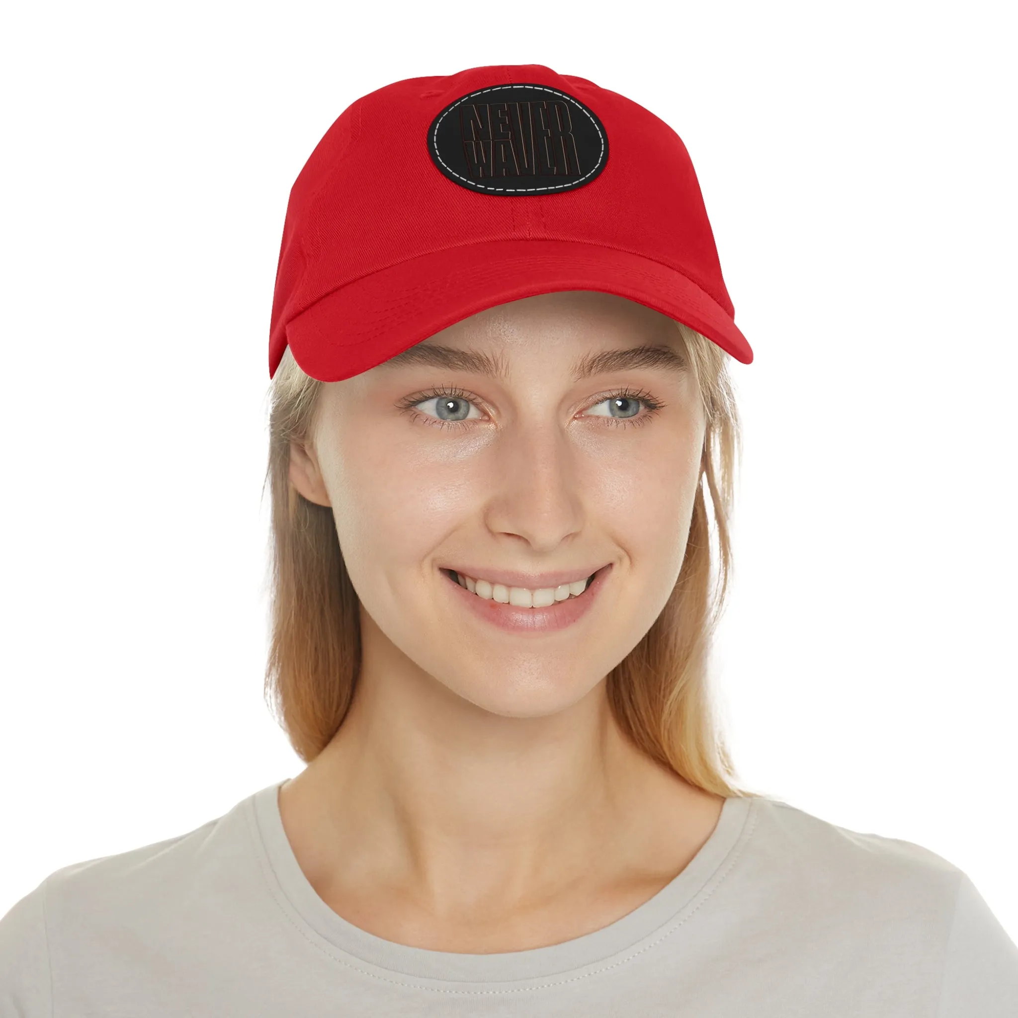 Never Waver Dad Hat with Leather Patch (Round)