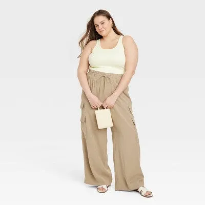 New - A New Day Women's High Rise Wide Leg Classic Fit Full Cargo Pants Midweight