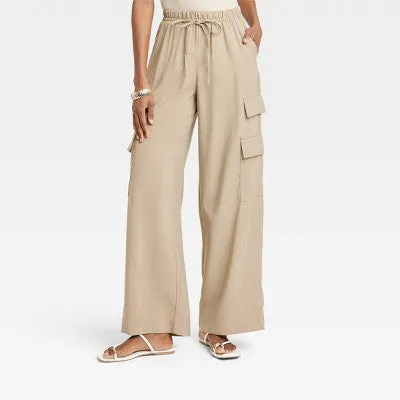 New - A New Day Women's High Rise Wide Leg Classic Fit Full Cargo Pants Midweight