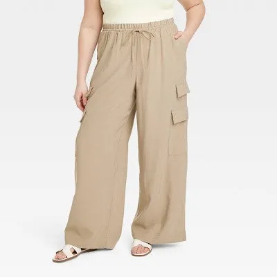 New - A New Day Women's High Rise Wide Leg Classic Fit Full Cargo Pants Midweight