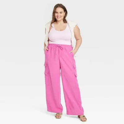 New - A New Day Women's High Rise Wide Leg Classic Fit Full Cargo Pants Midweight