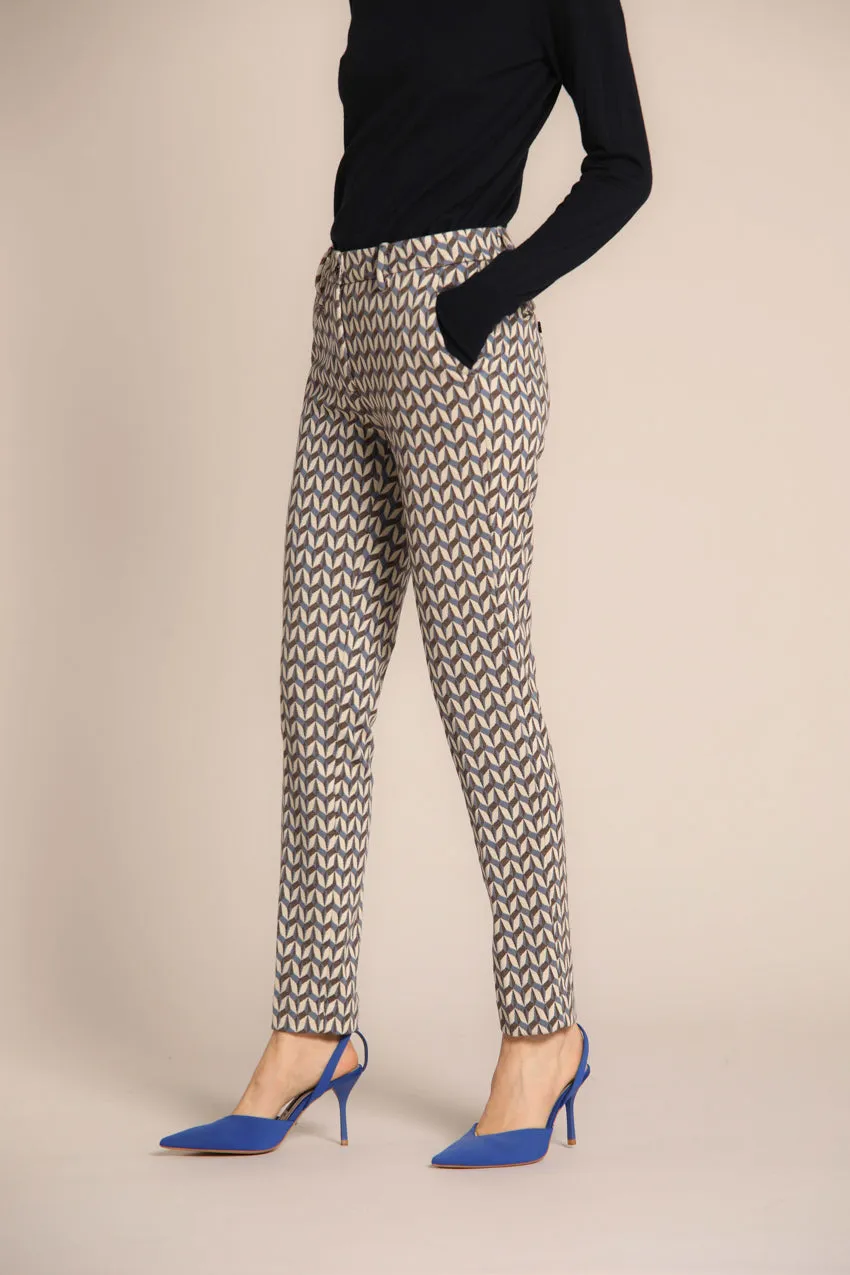 New York Slim pantalone chino donna in jersey con fantasia geometrica slim fit