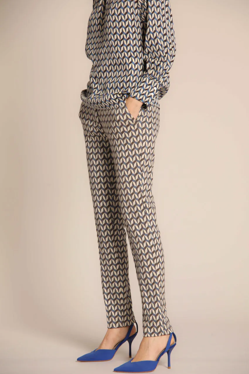 New York Slim pantalone chino donna in jersey con fantasia geometrica slim fit