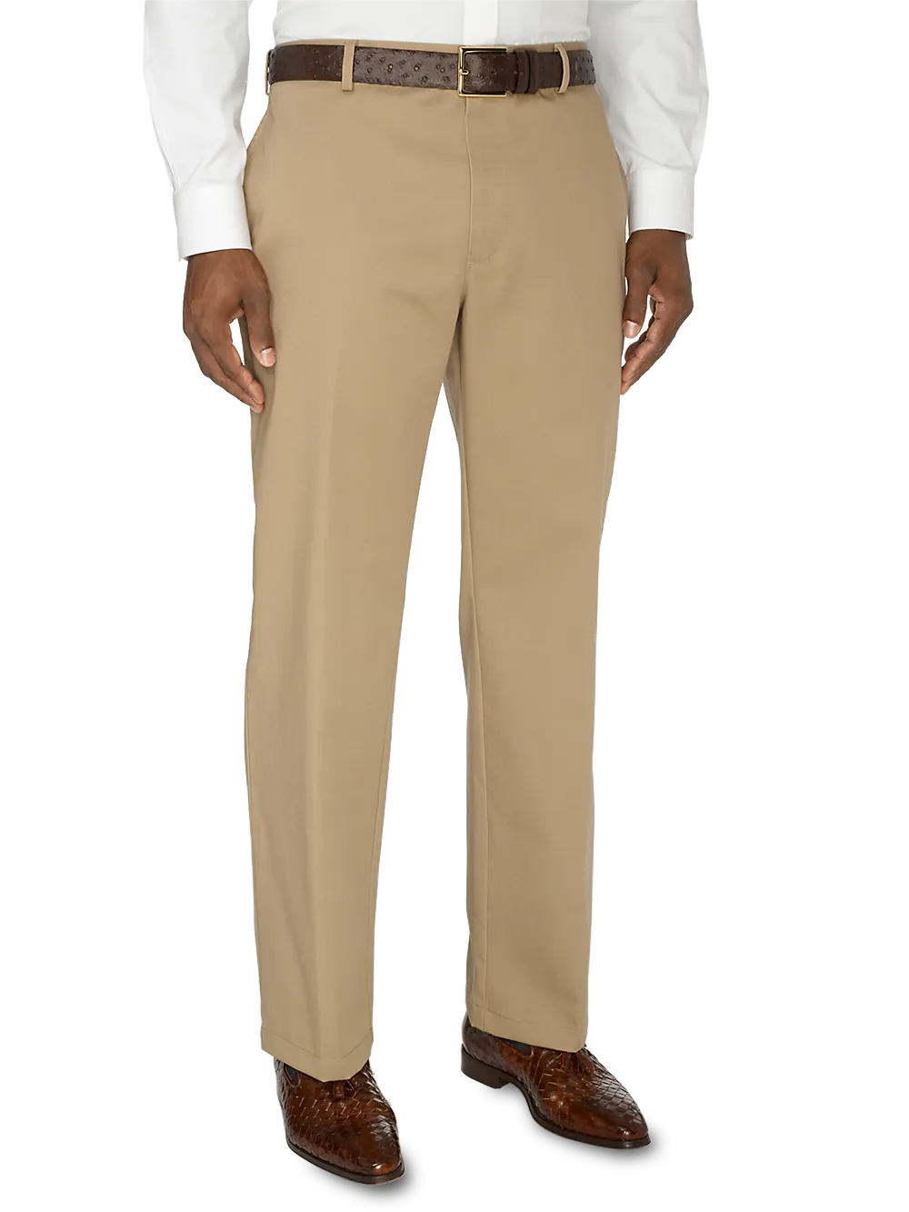 Non-Iron Cotton Chino Flat Front Pants - Dark Khaki